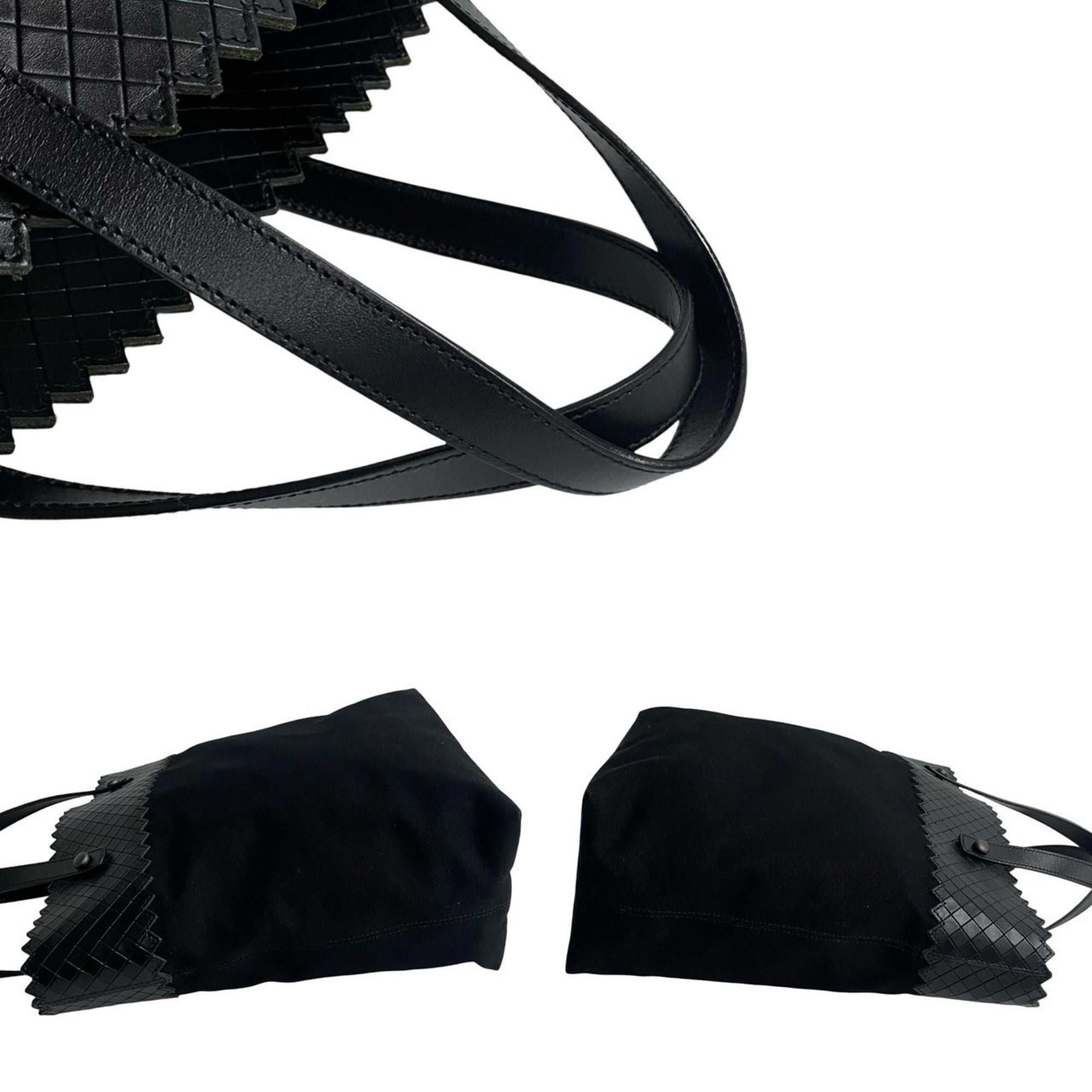 Bottega Veneta Black Leather Canvas Handbag Tote Bag (Pre-Owned)