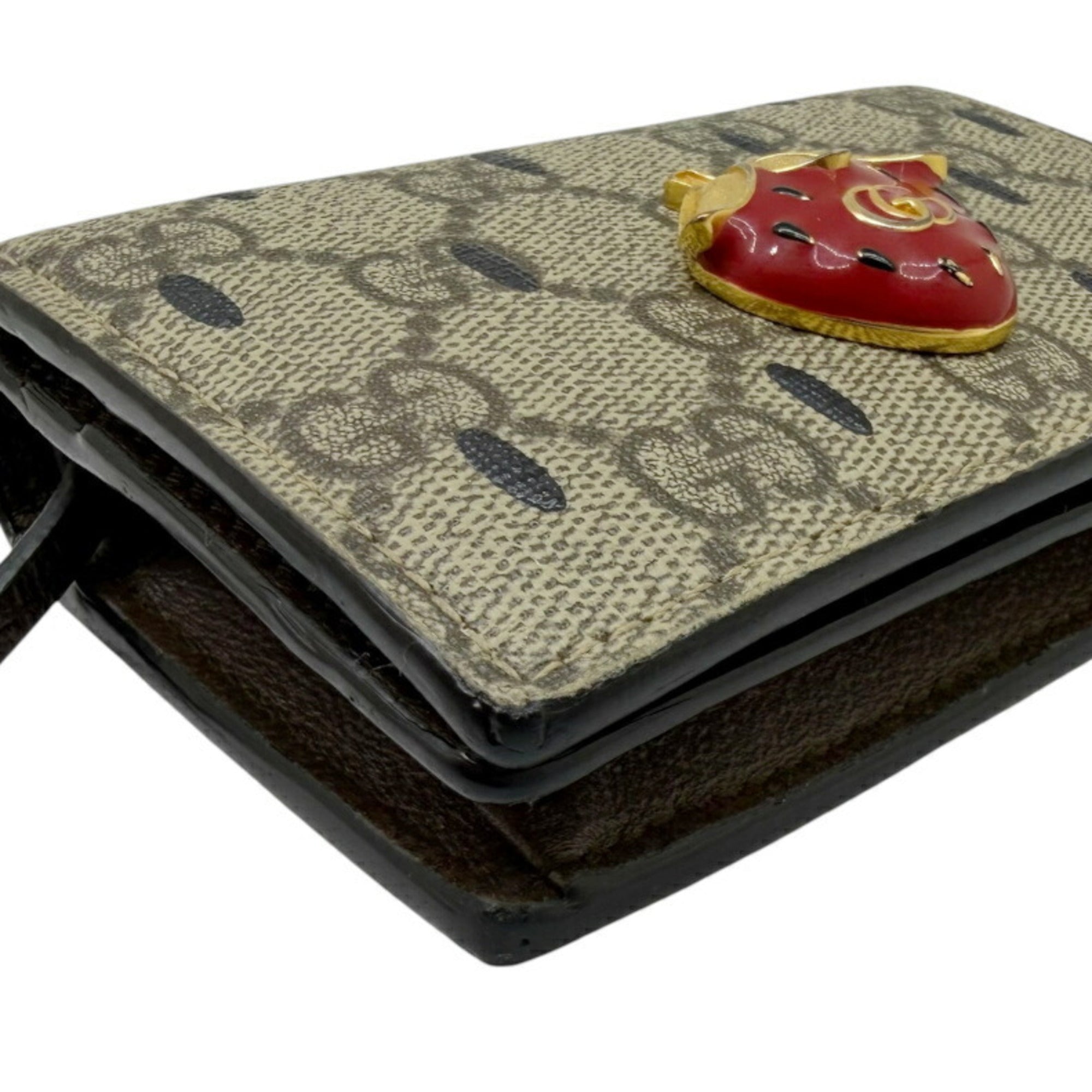 Gucci Beige Black Red Color Gg Supreme Middle Wallet (Bi-Fold) (Pre-Owned)