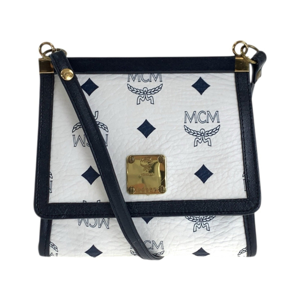 Mcm Navy White Leather Pochette Shoulder Bag (Pre-Owned)