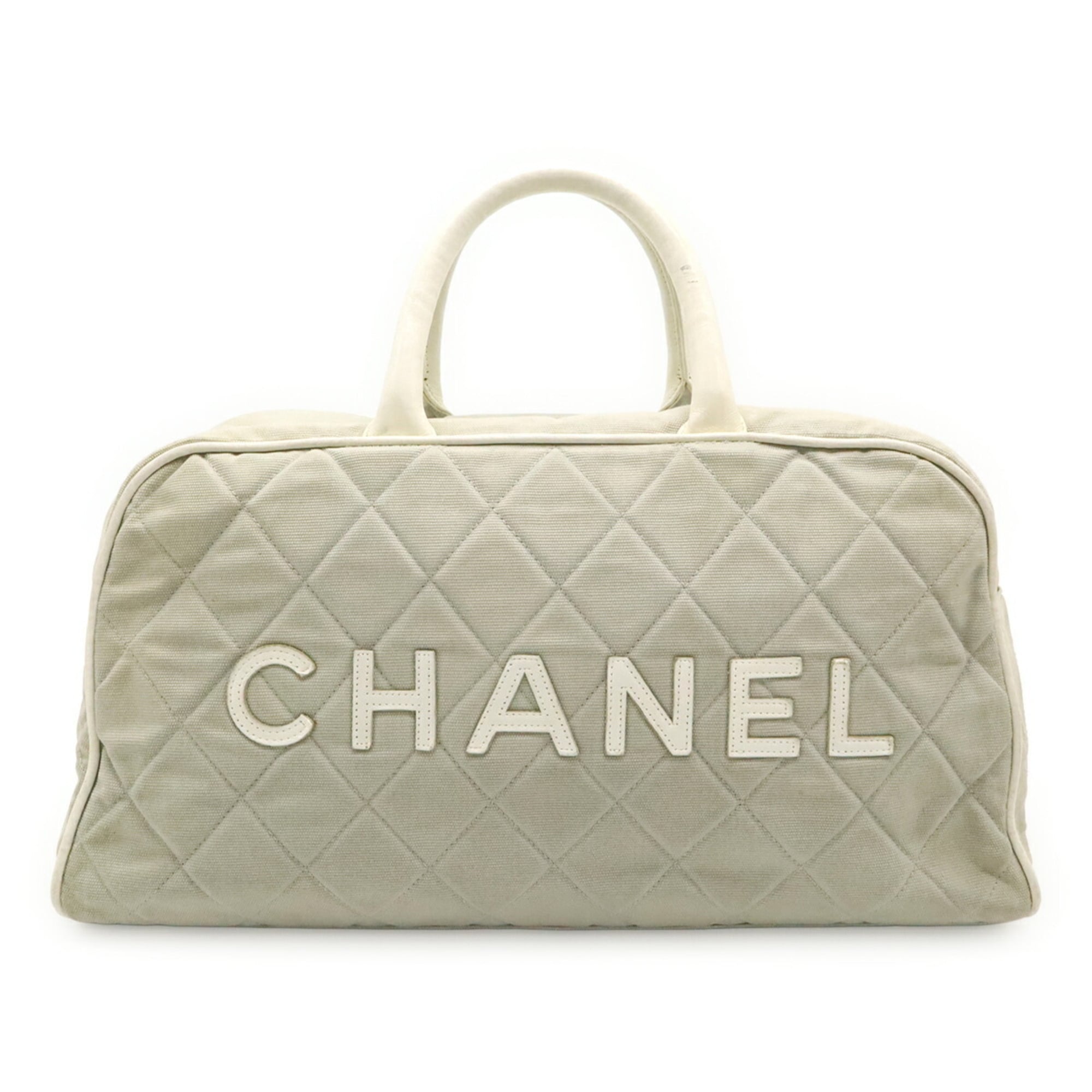 Chanel Sport Light Gray White Canvas Leather Handbag (Pre-Owned)