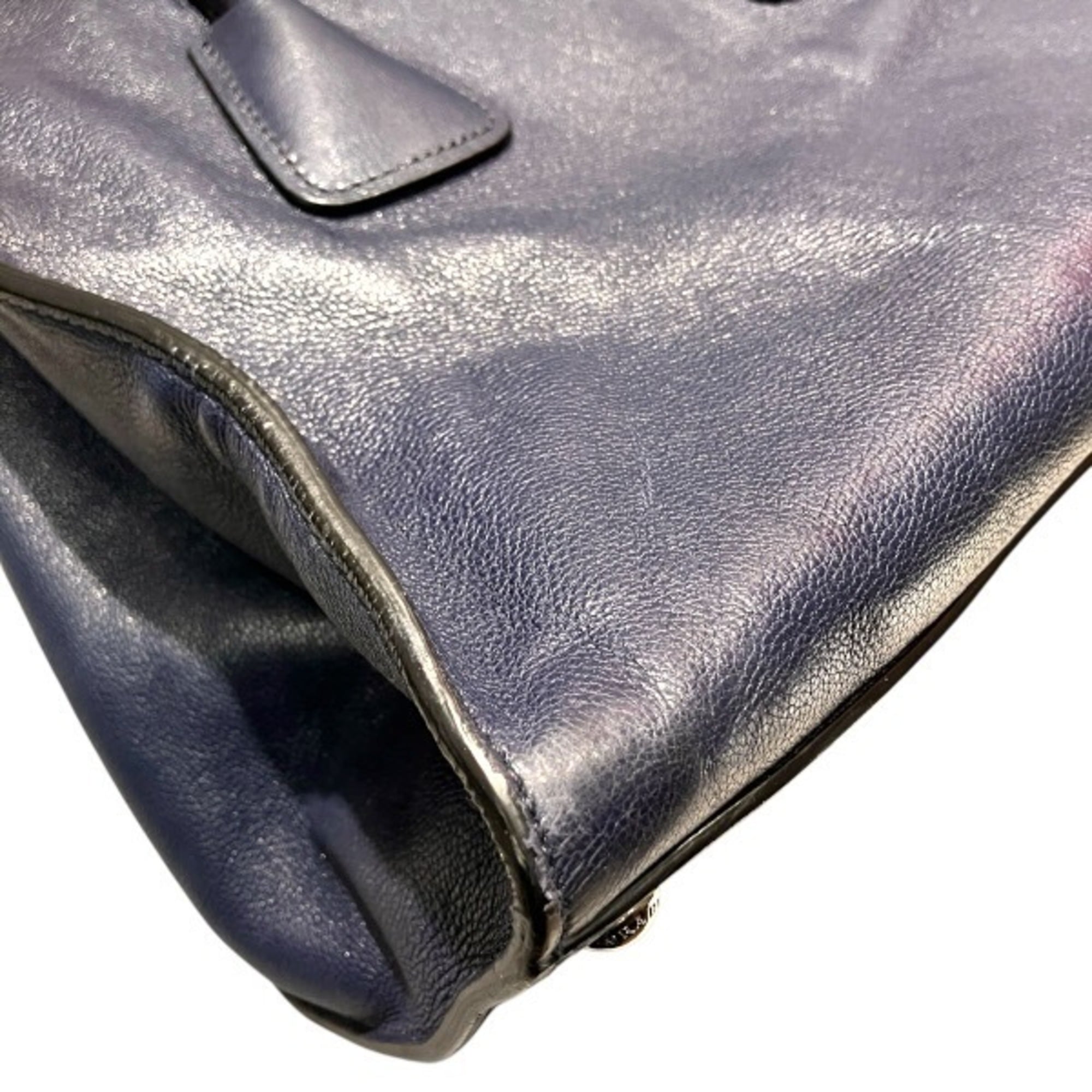 Prada Navy Leather Handbag Tote Bag (Pre-Owned)