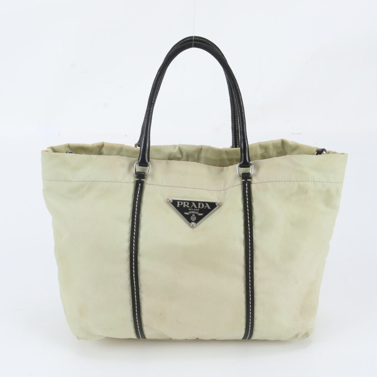 Prada Beige Leather Nylon Handbag Tote Bag (Pre-Owned)