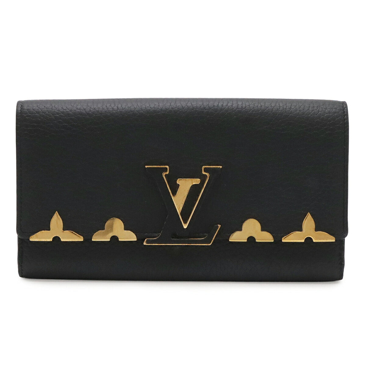 Louis Vuitton Black Noir Leather Long Wallet (Bi-Fold) (Pre-Owned)