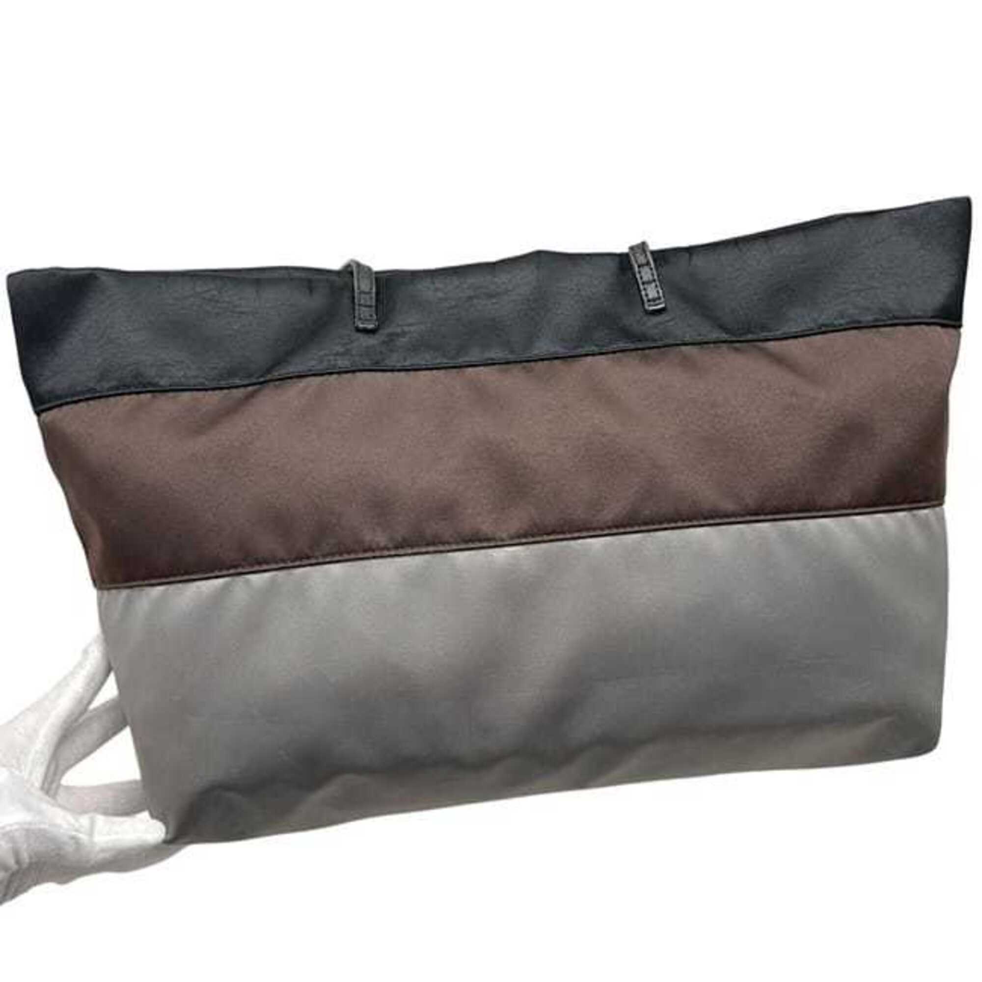Fendi Gray Three Color Satin Leather Tote Bag (Pre-Owned)