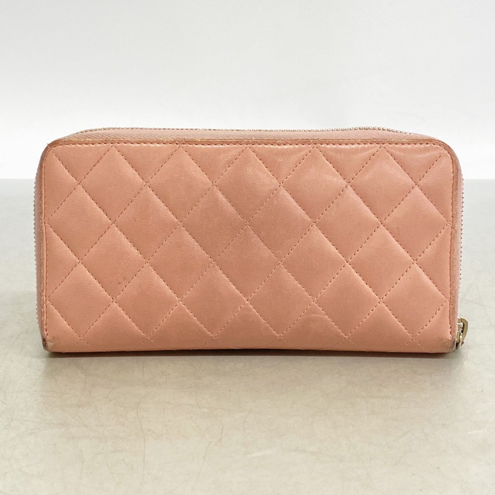 Chanel Pink Leather Long Wallet (Bi-Fold) (Pre-Owned)