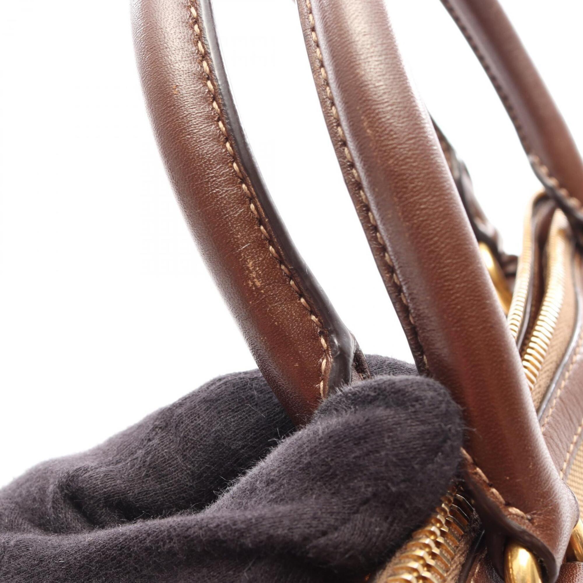Prada Beige Brown Canvas Leather Handbag (Pre-Owned)