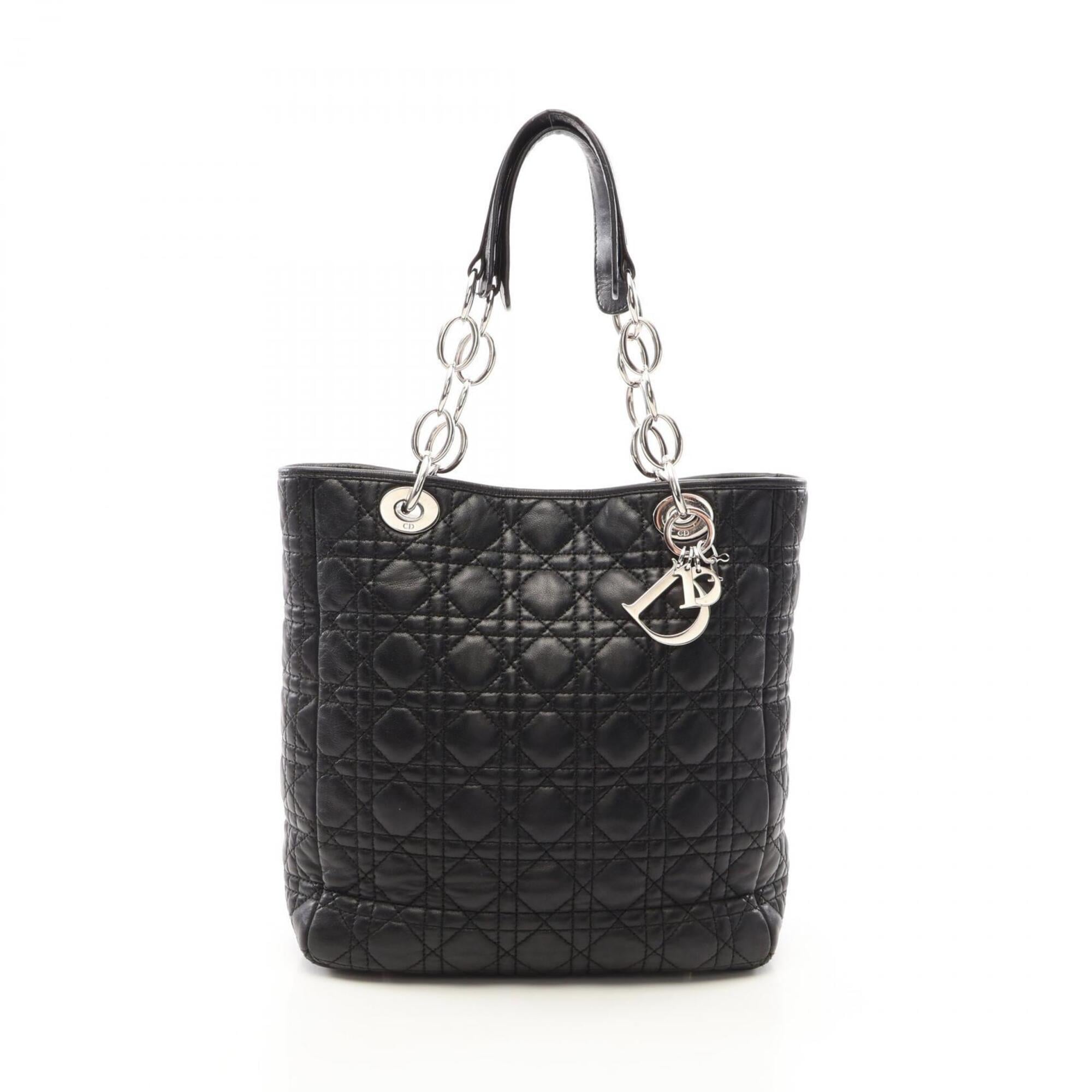 Christian Dior Black Leather Handbag Tote Bag (Pre-Owned)