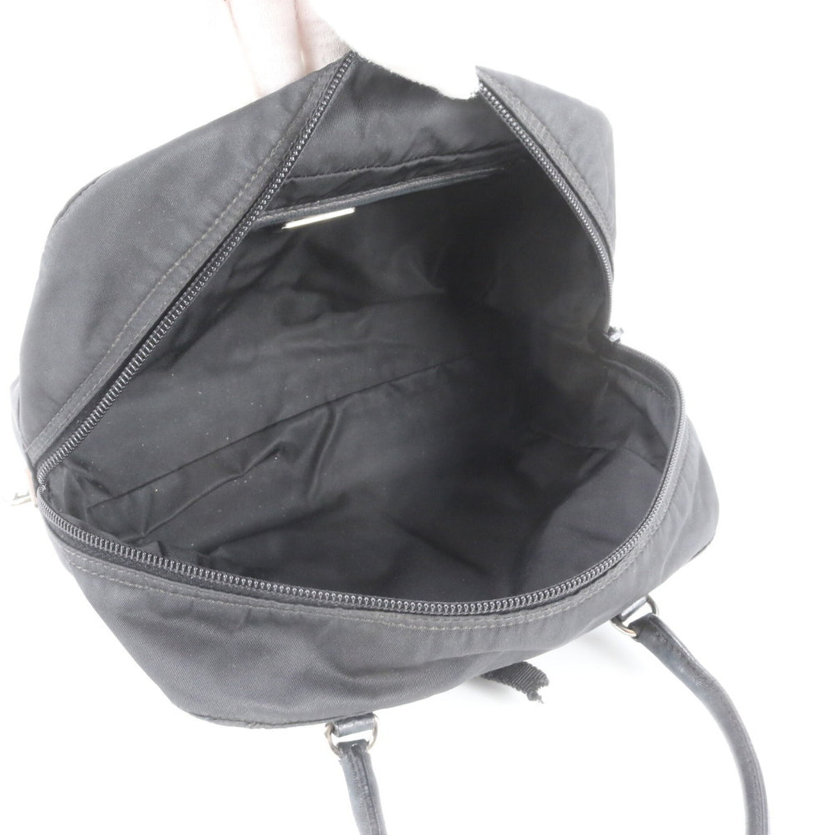 Prada Black Leather Nylon Handbag Tote Bag (Pre-Owned)