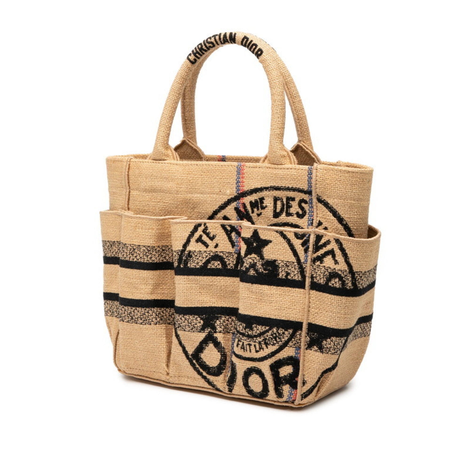 Christian Dior Beige Multi-Color Canvas Handbag Tote Bag (Pre-Owned)