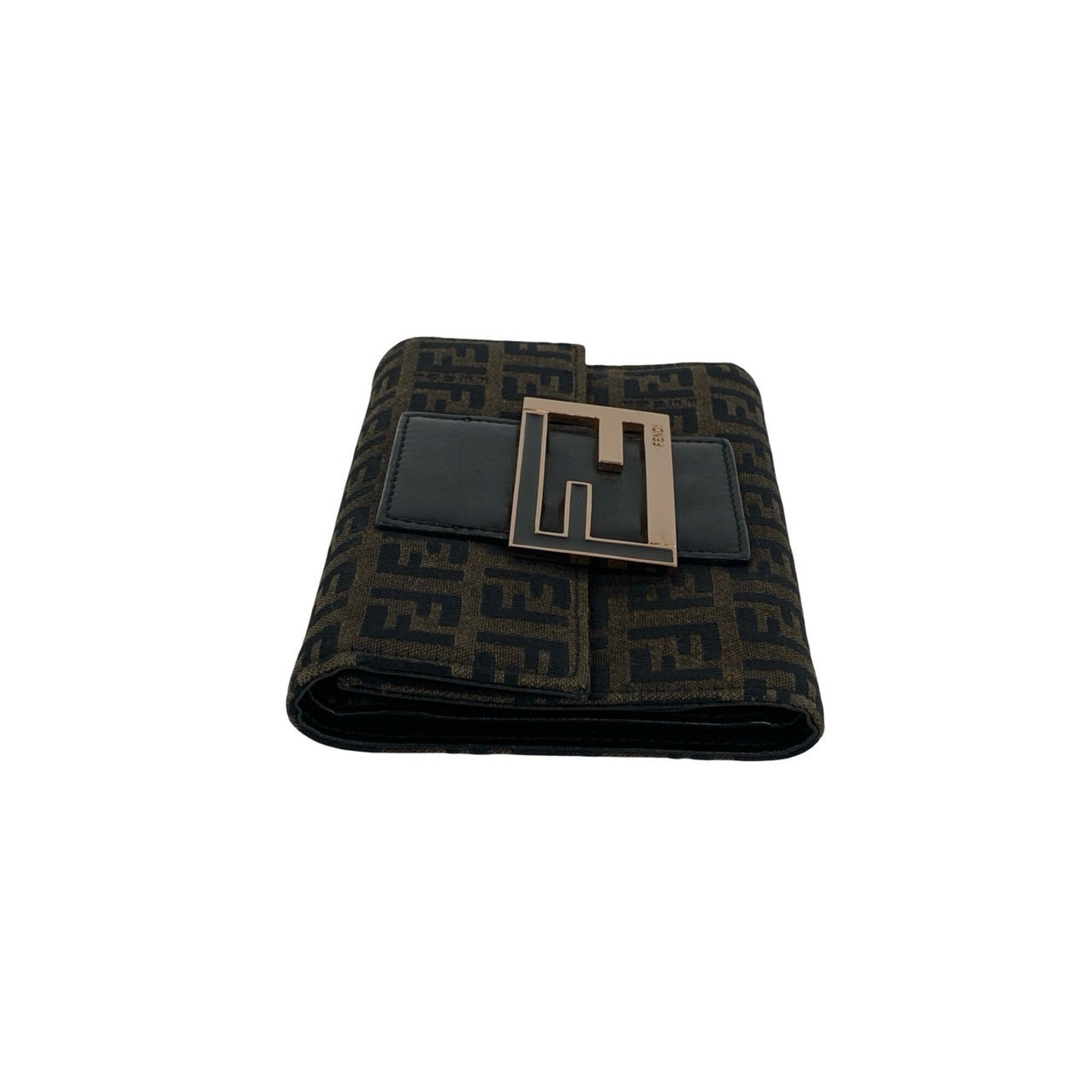 Fendi Black Brown Canvas Leather Wallet (Tri-Fold) (Pre-Owned)