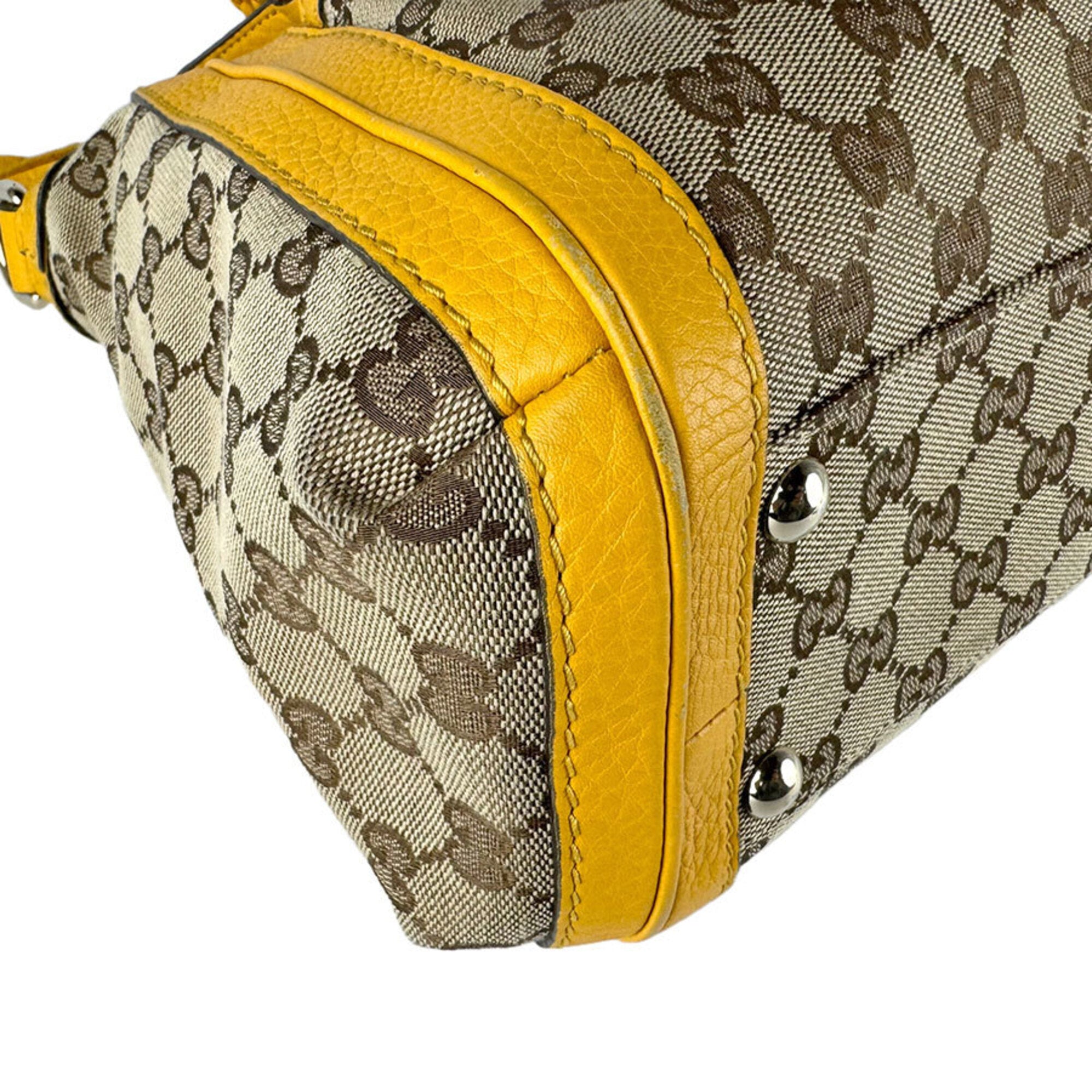 Gucci Brown Yellow Gg Canvas Leather Handbag Shoulder Bag (Pre-Owned)