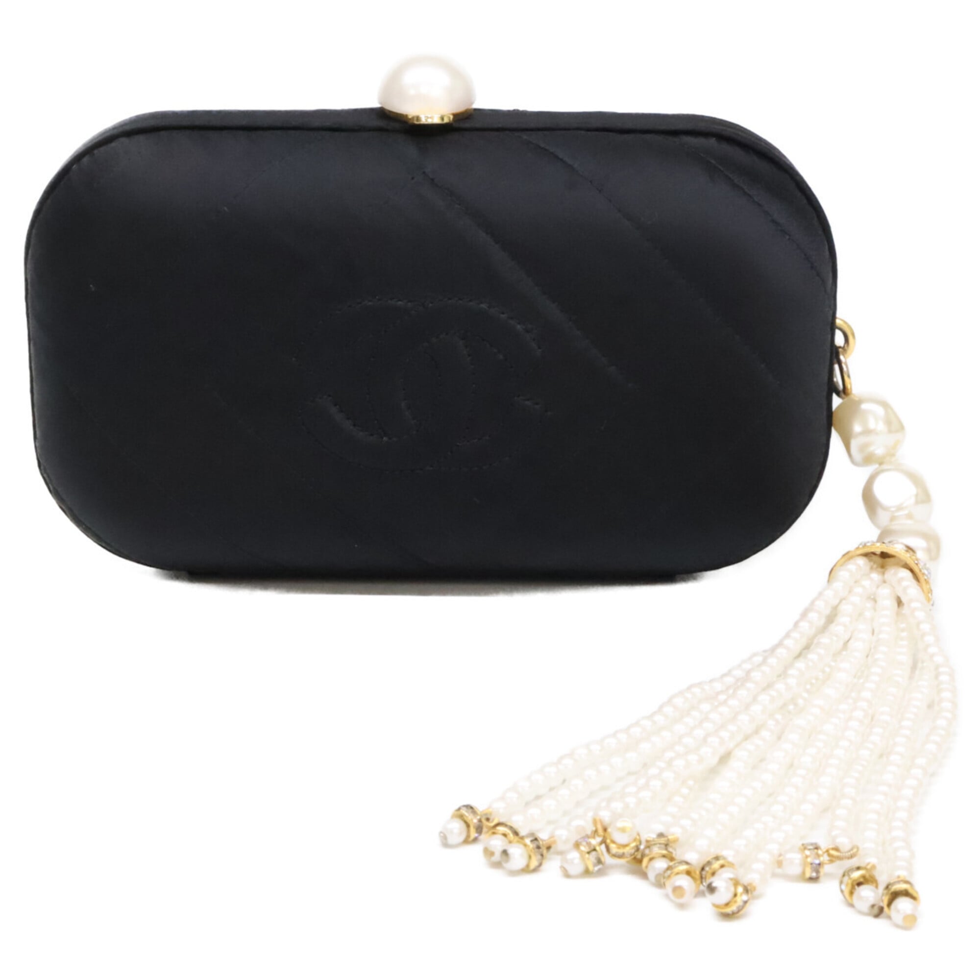 Chanel Black Satin Clutch Bag (Pre-Owned)