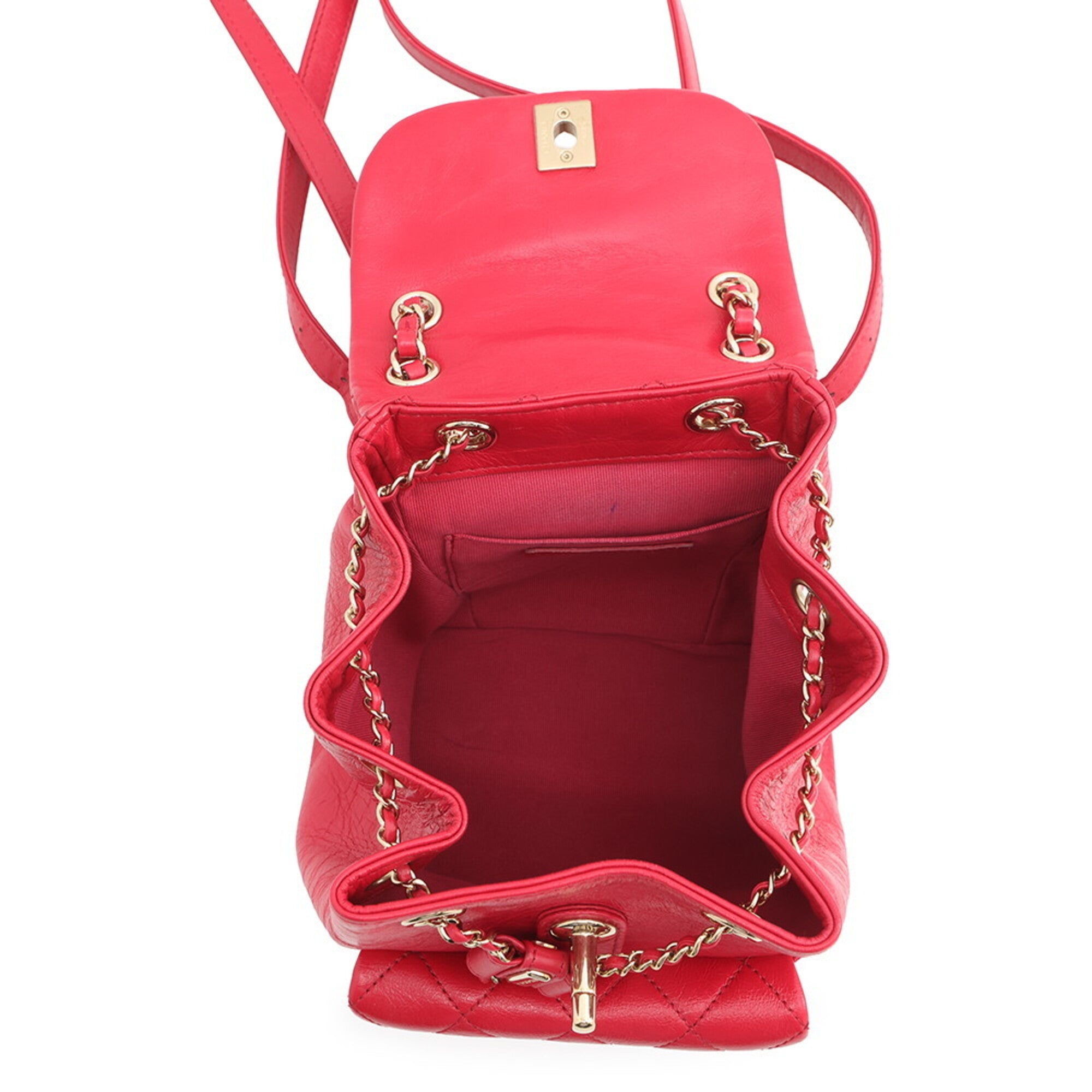 Chanel Matelasse Red Color Leather Backpack (Pre-Owned)