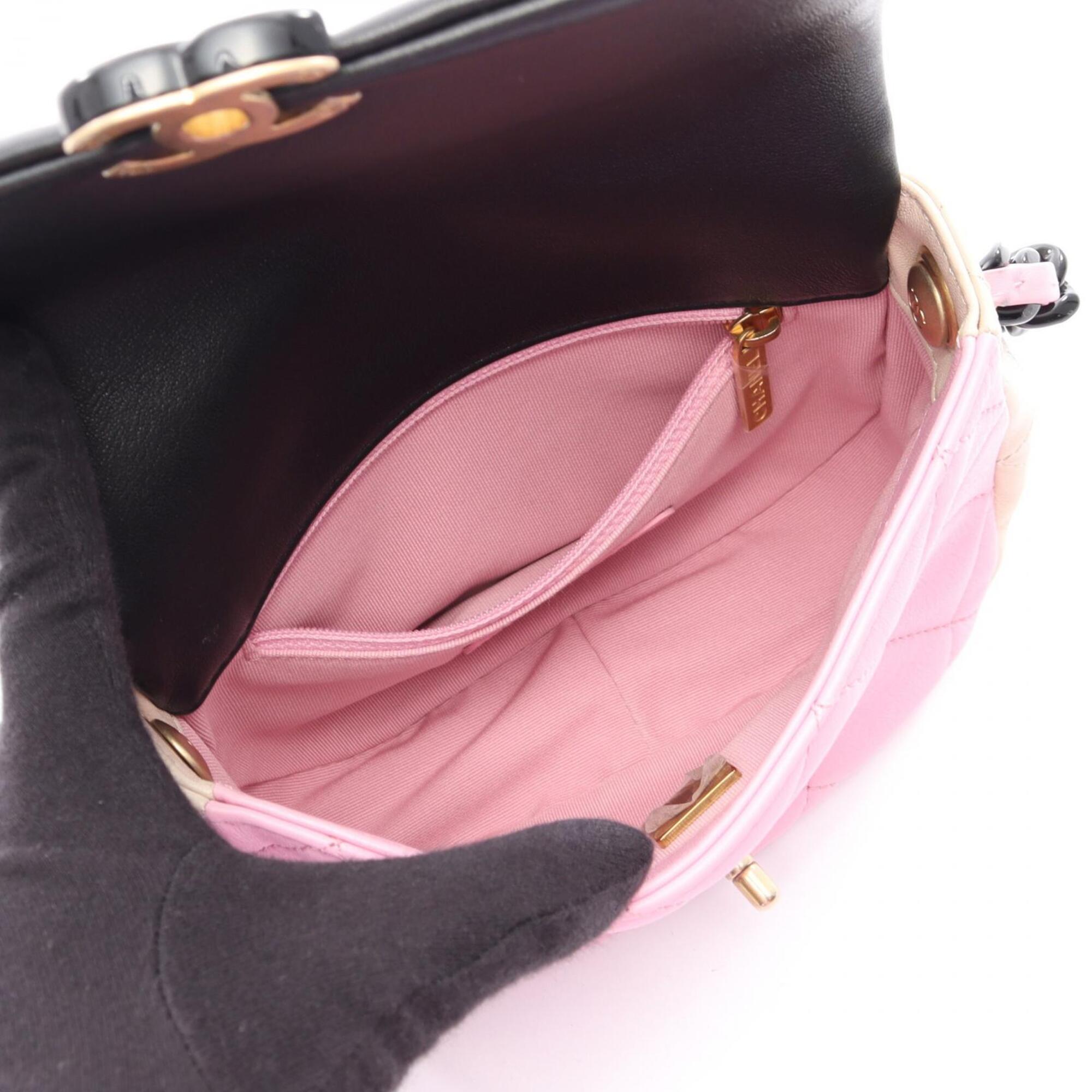 Chanel Beige Black Pink Leather Handbag Shoulder Bag (Pre-Owned)