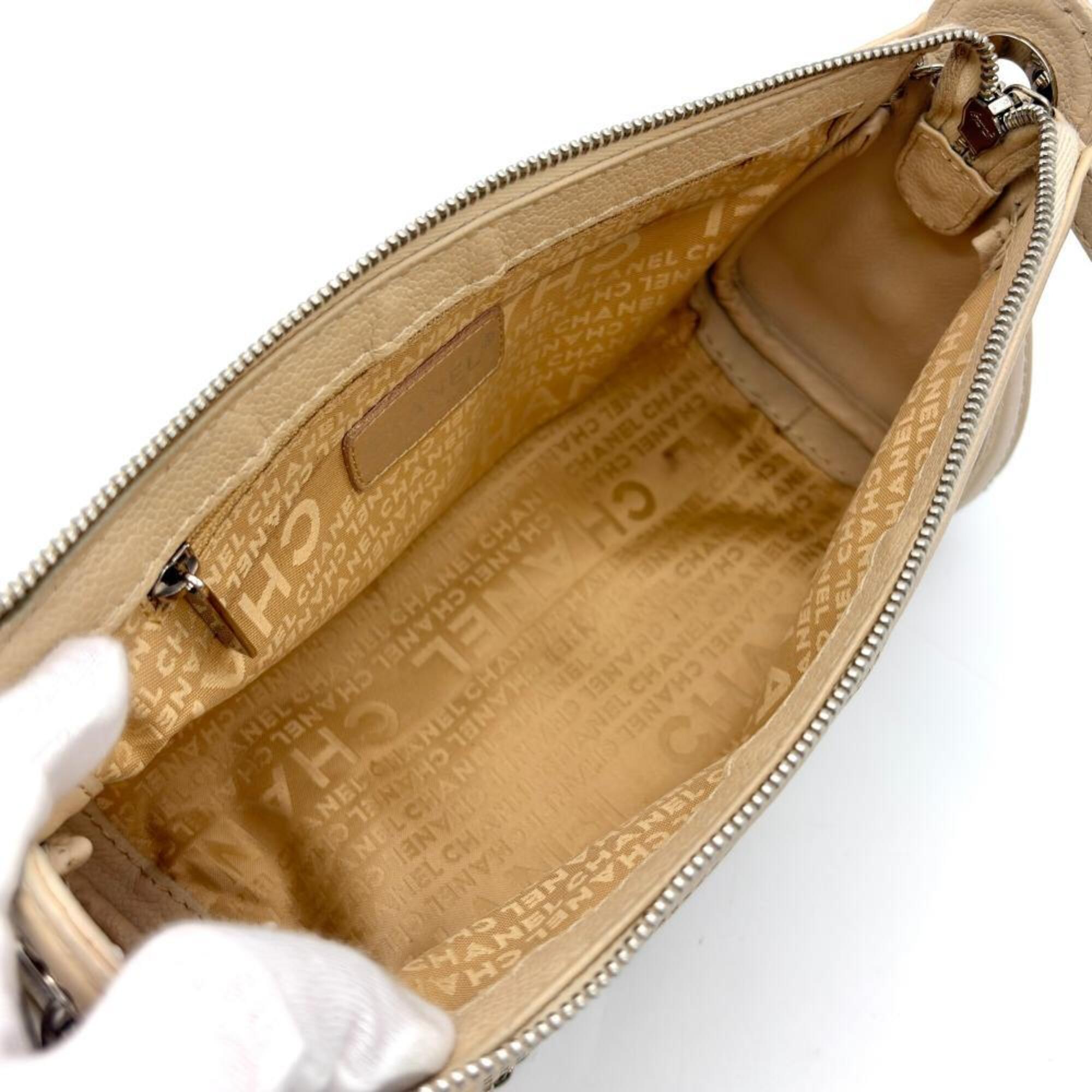 Chanel Beige Grained Calfskin Shoulder Bag (Pre-Owned)