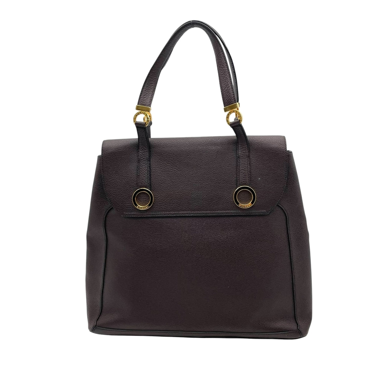 Bvlgari Dark Brown Leather Handbag Tote Bag (Pre-Owned)