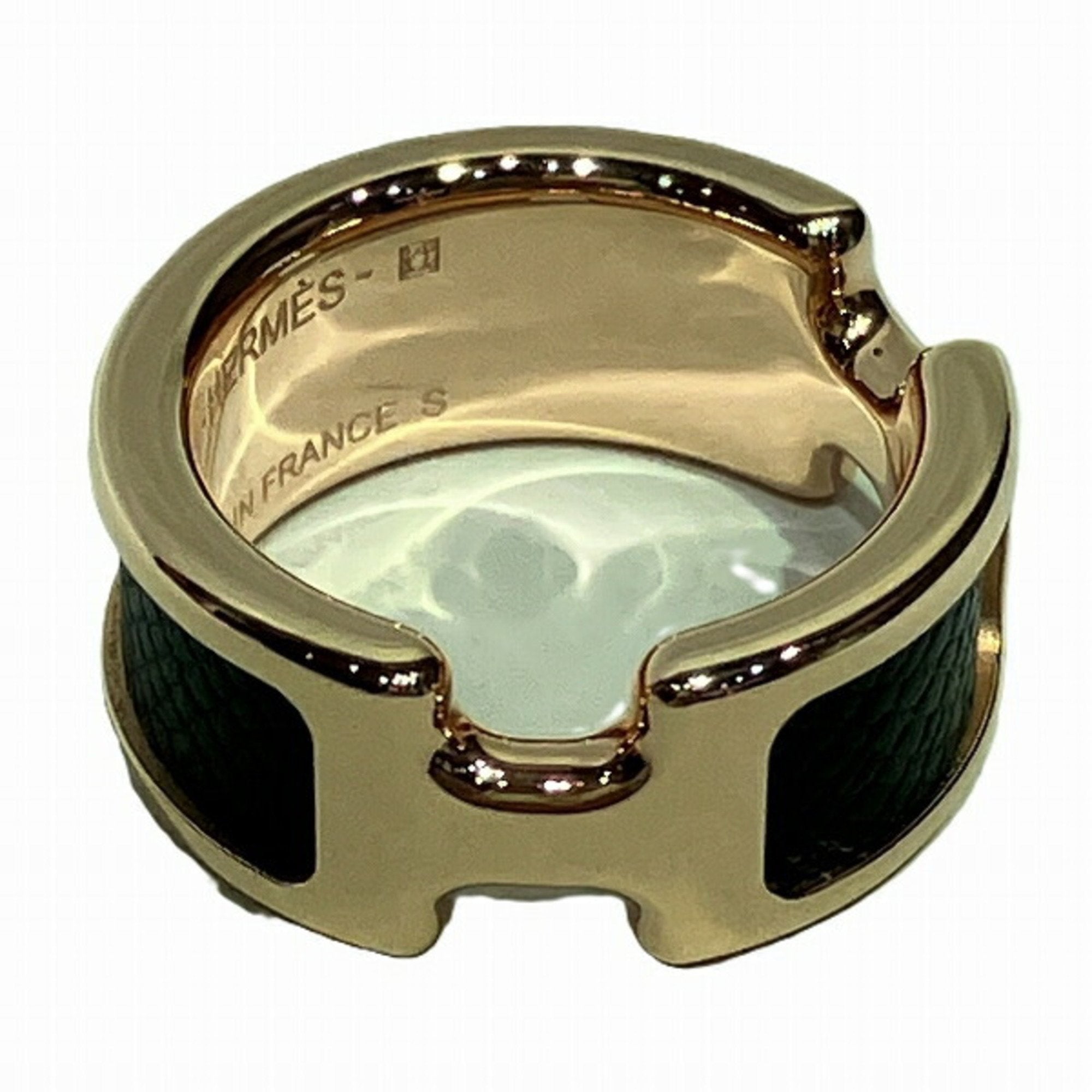 Hermes Black Pink Gold Leather Metal Band Ring (Pre-Owned)