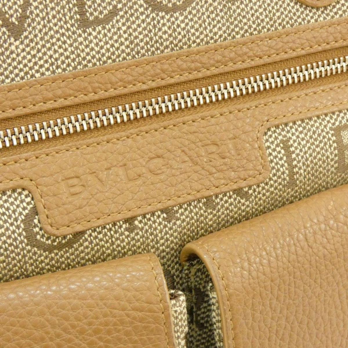 Bvlgari Beige Brown Canvas Handbag (Pre-Owned)