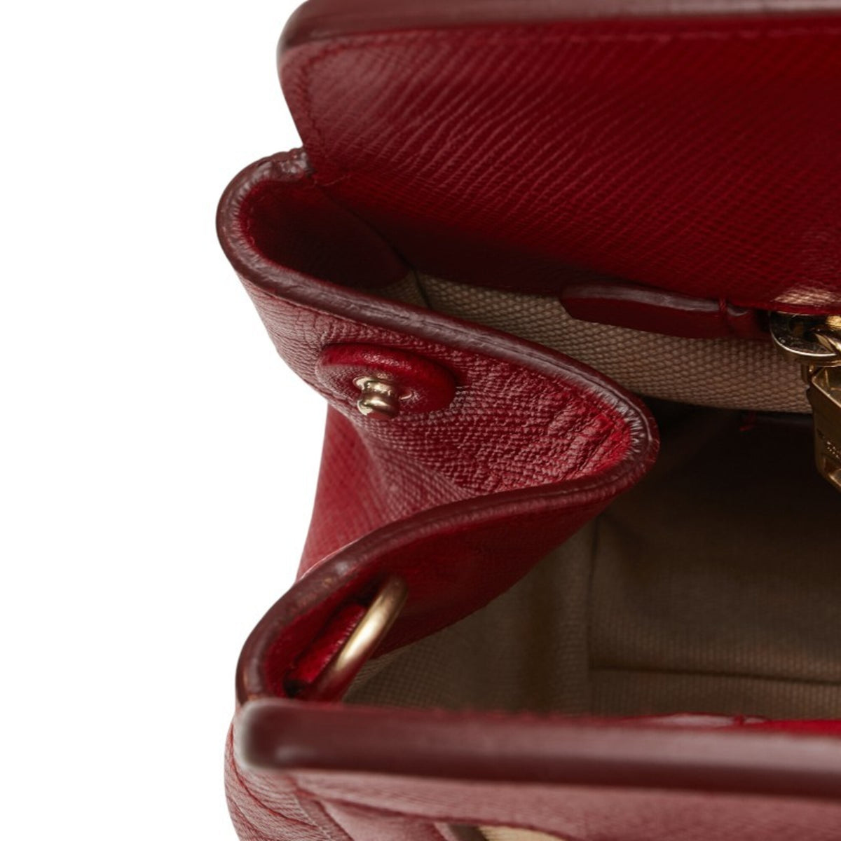 Prada Beige Red Color Canvas Leather Handbag Shoulder Bag (Pre-Owned)