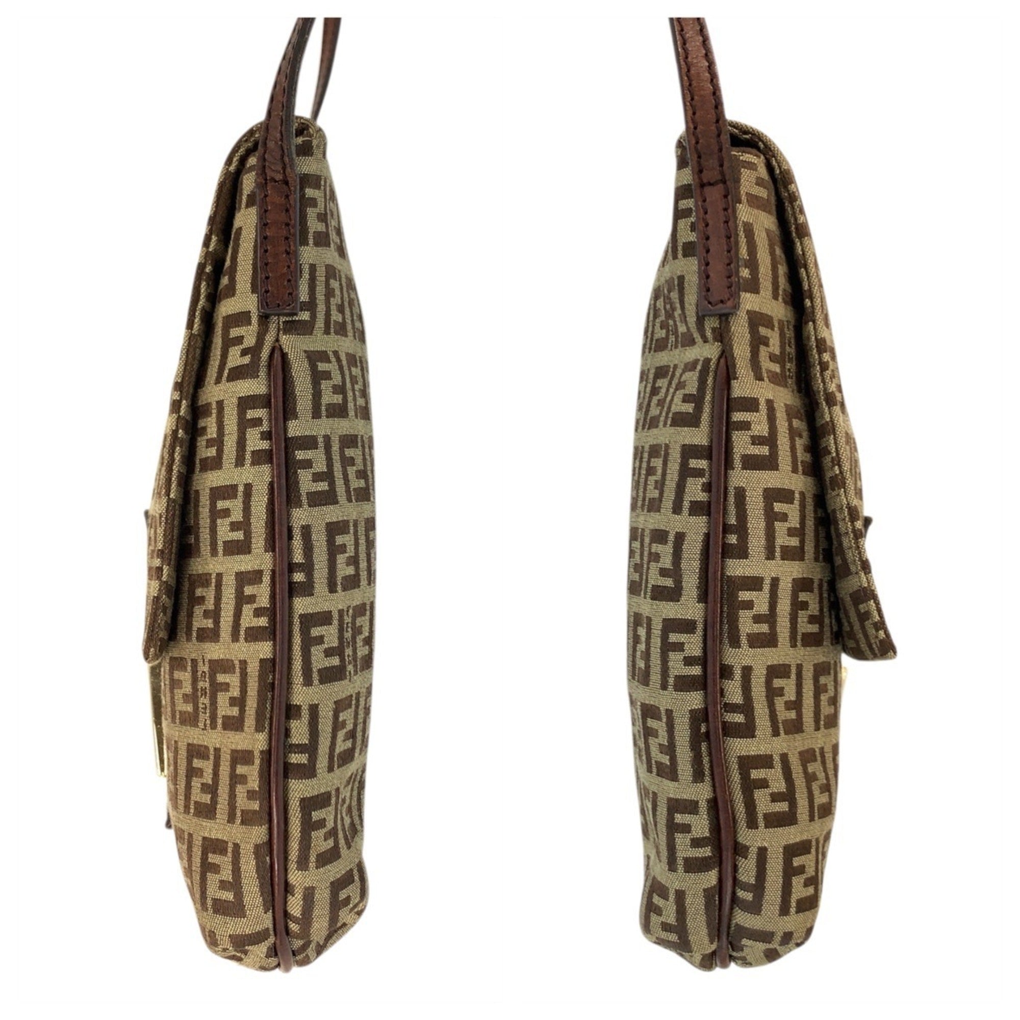 Fendi Brown Canvas Leather Pochette Shoulder Bag (Pre-Owned)