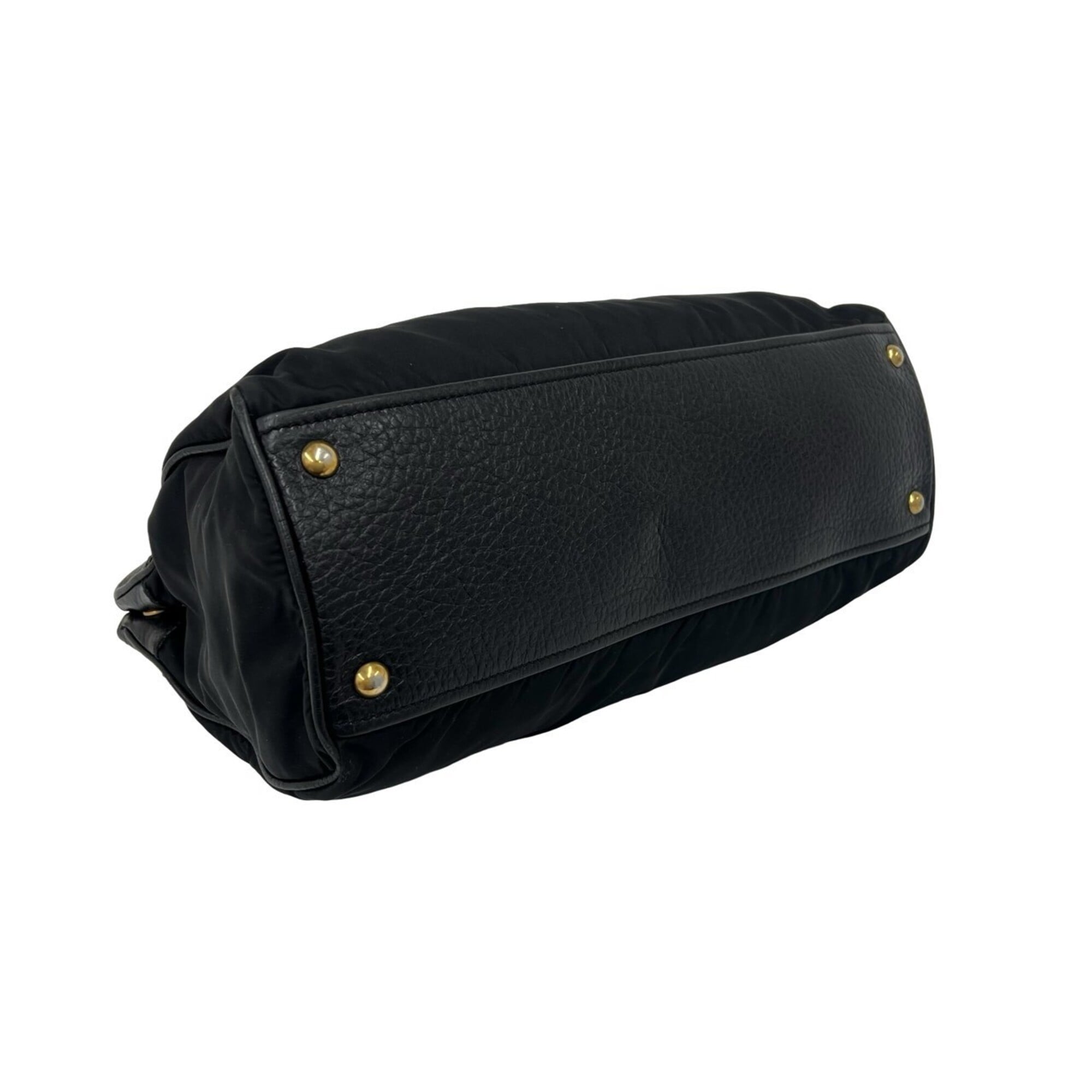 Prada Black Nylon Leather Handbag Tote Bag (Pre-Owned)