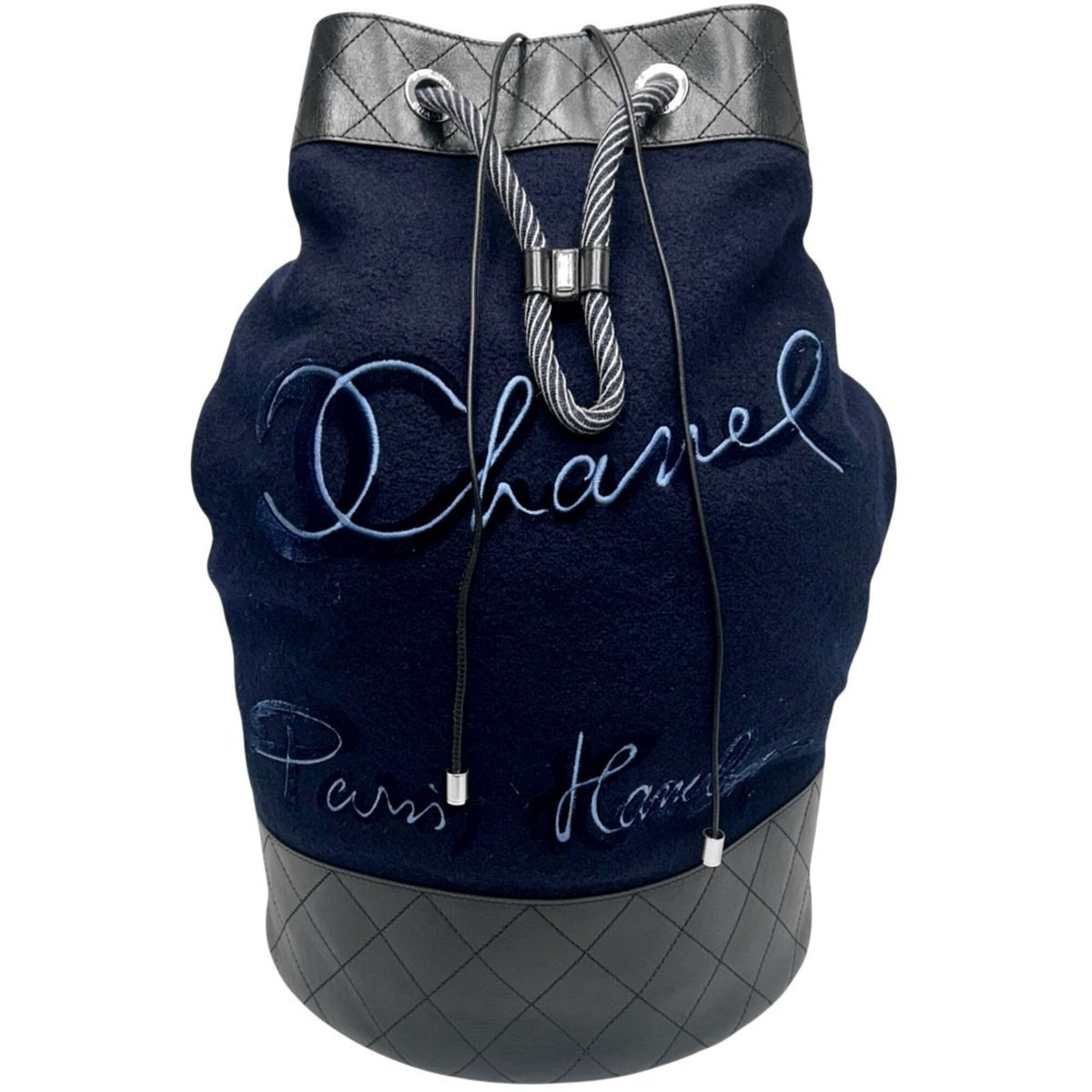 Chanel Navy Wool Leather Shoulder Bag (Pre-Owned)