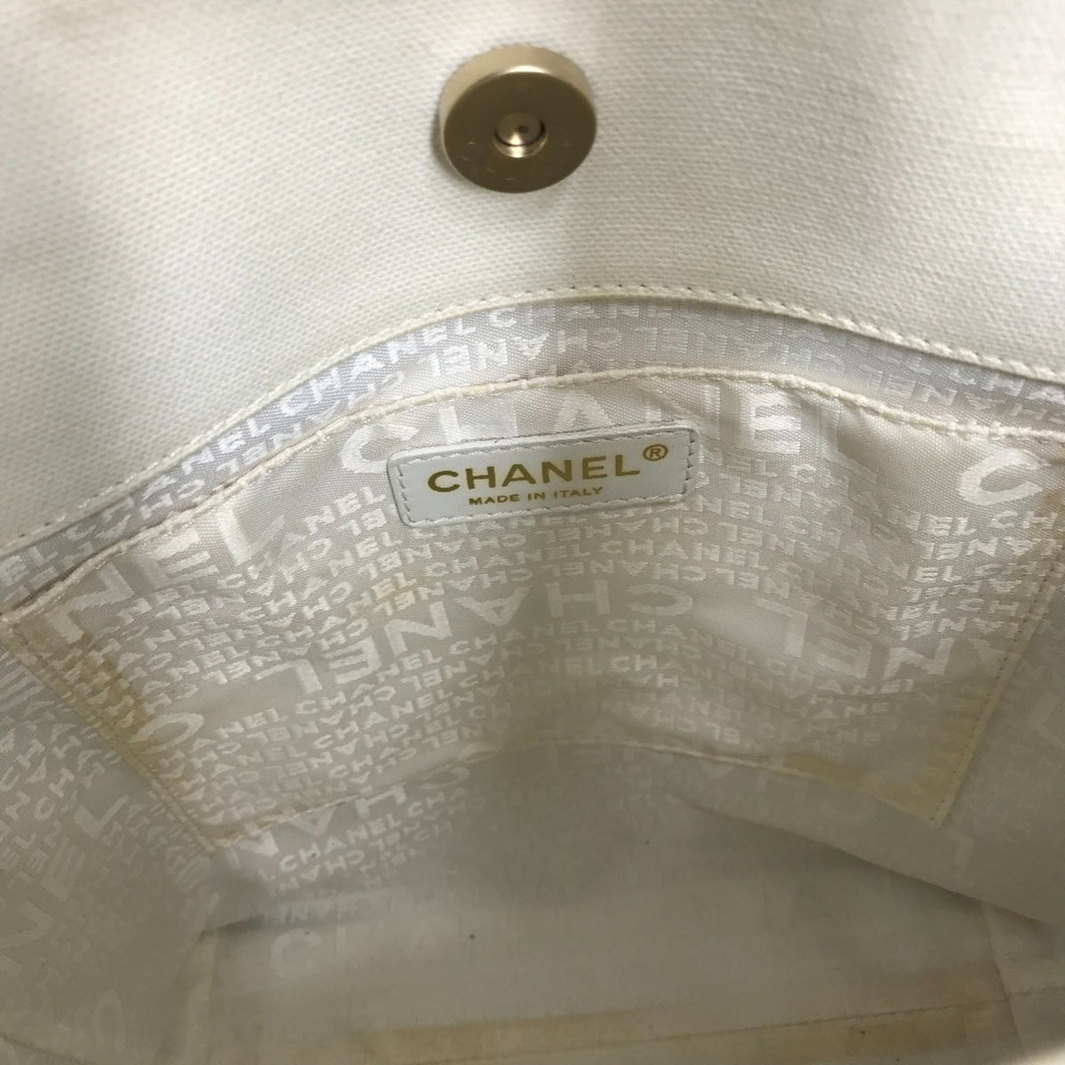 Chanel Gray White Canvas Handbag Shoulder Bag Tote Bag (Pre-Owned)
