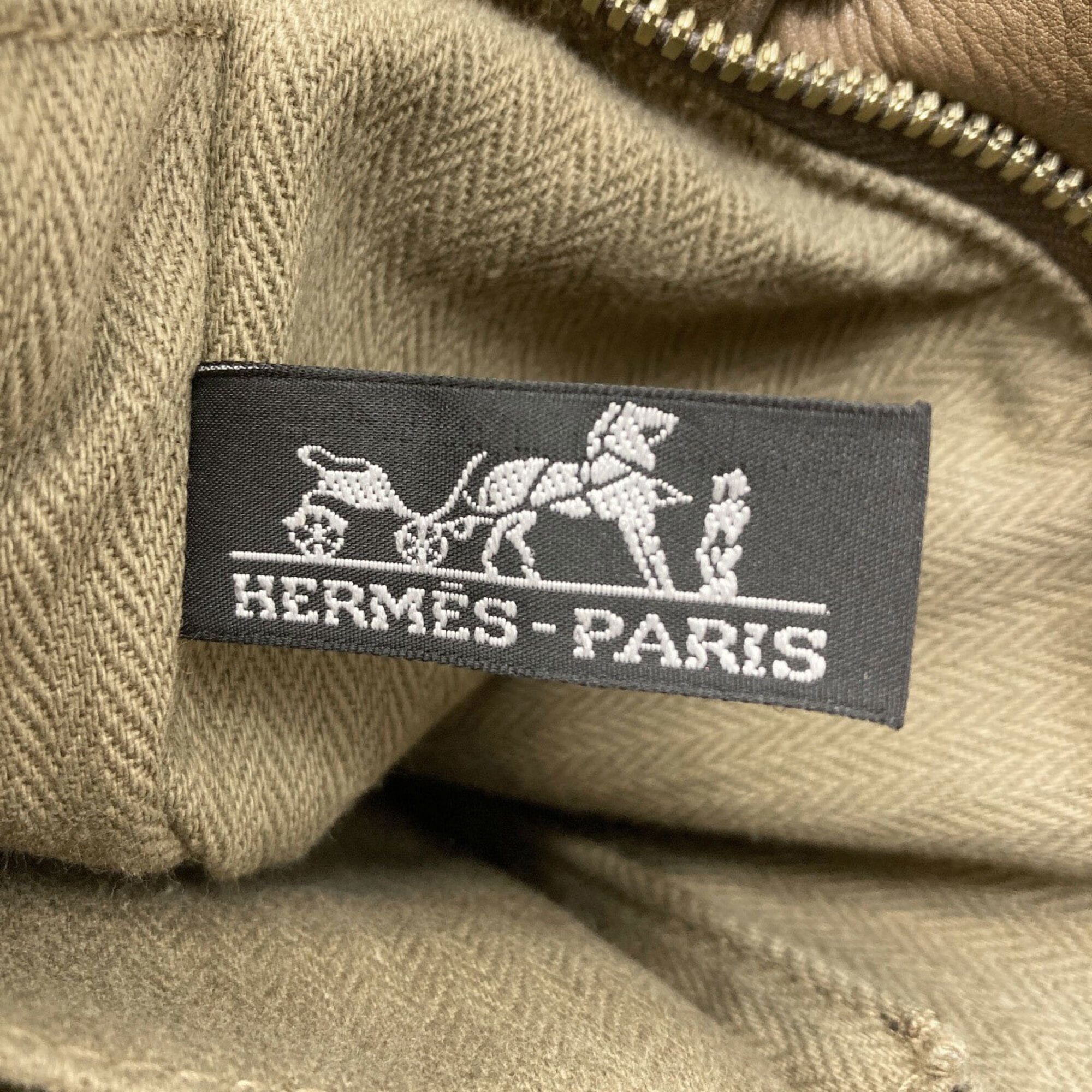 Hermes Caravan Horizontal Khaki Canvas Veau Derma Handbag (Pre-Owned)