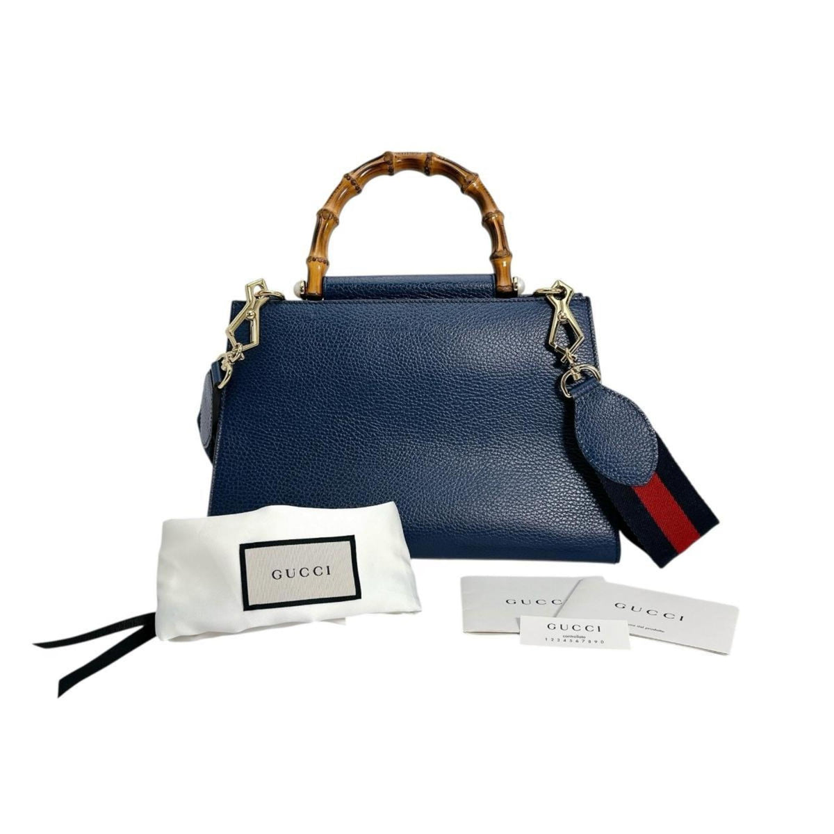 Gucci Blue Bamboo Leather Handbag (Pre-Owned)