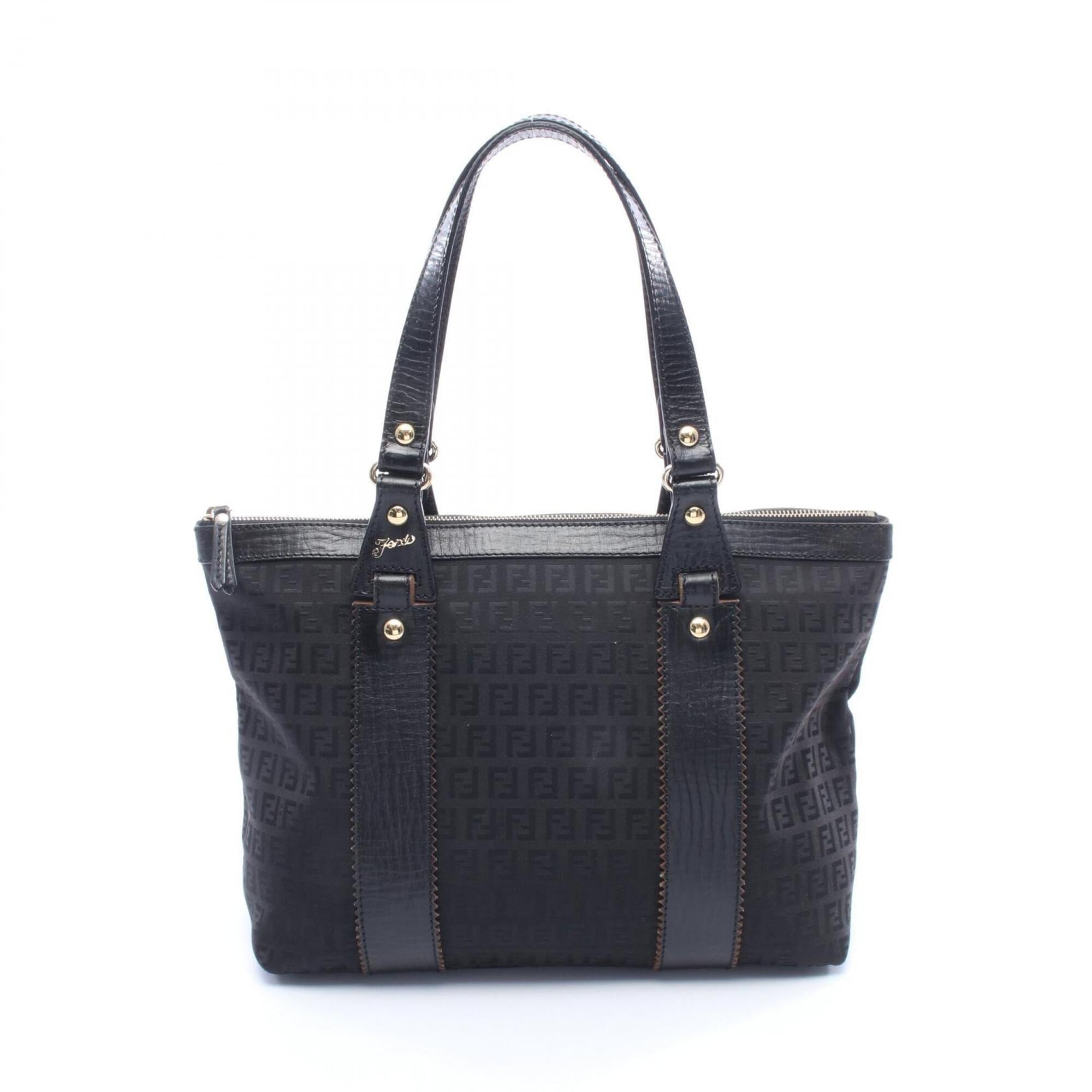 Fendi Black Canvas Leather Handbag Tote Bag (Pre-Owned)