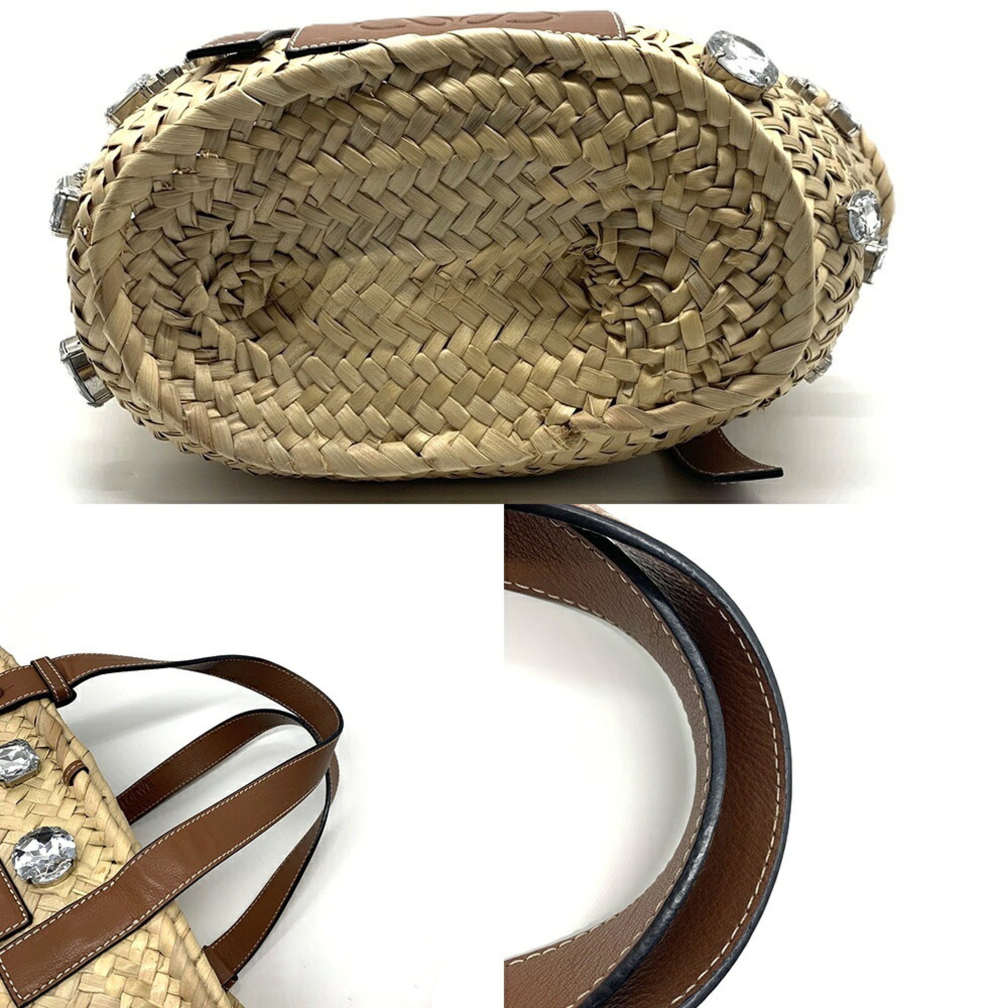 Loewe Brown Leather Raffia Basket (Pre-Owned)