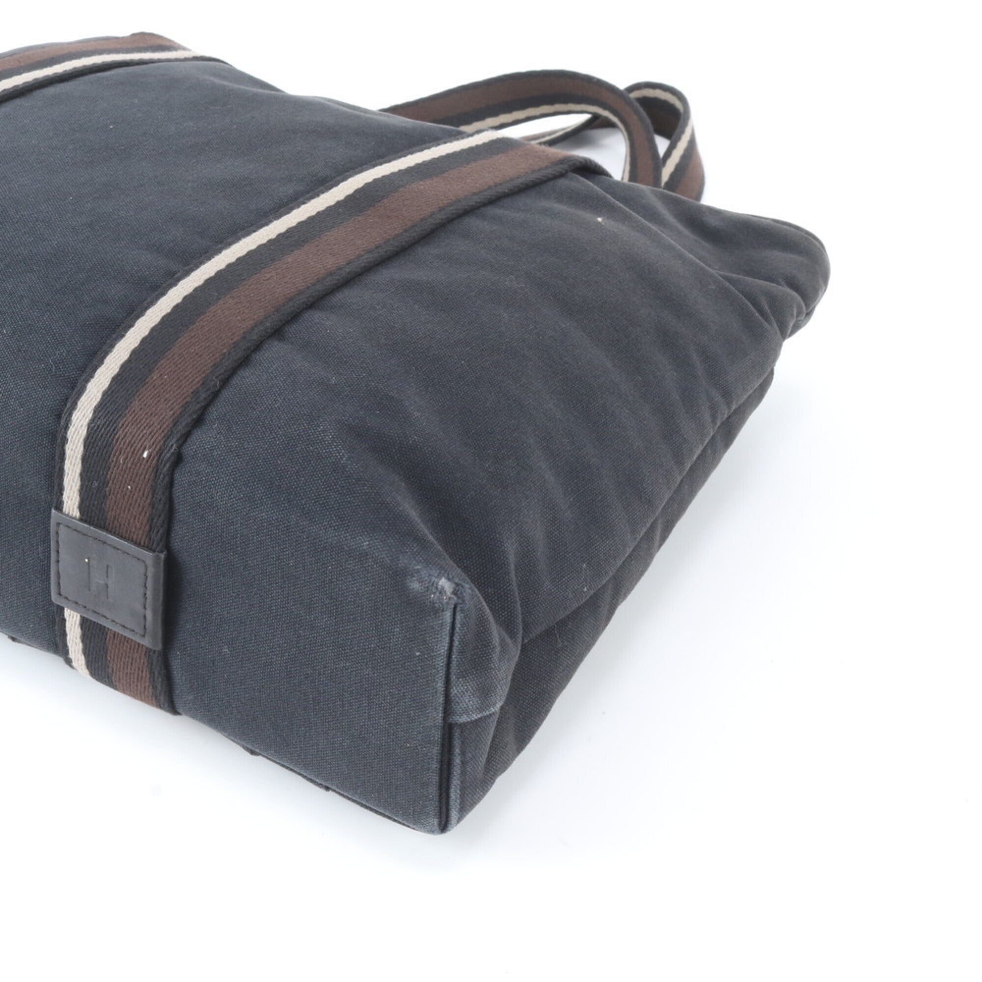 Hermes Black Leather Canvas Handbag Tote Bag (Pre-Owned)