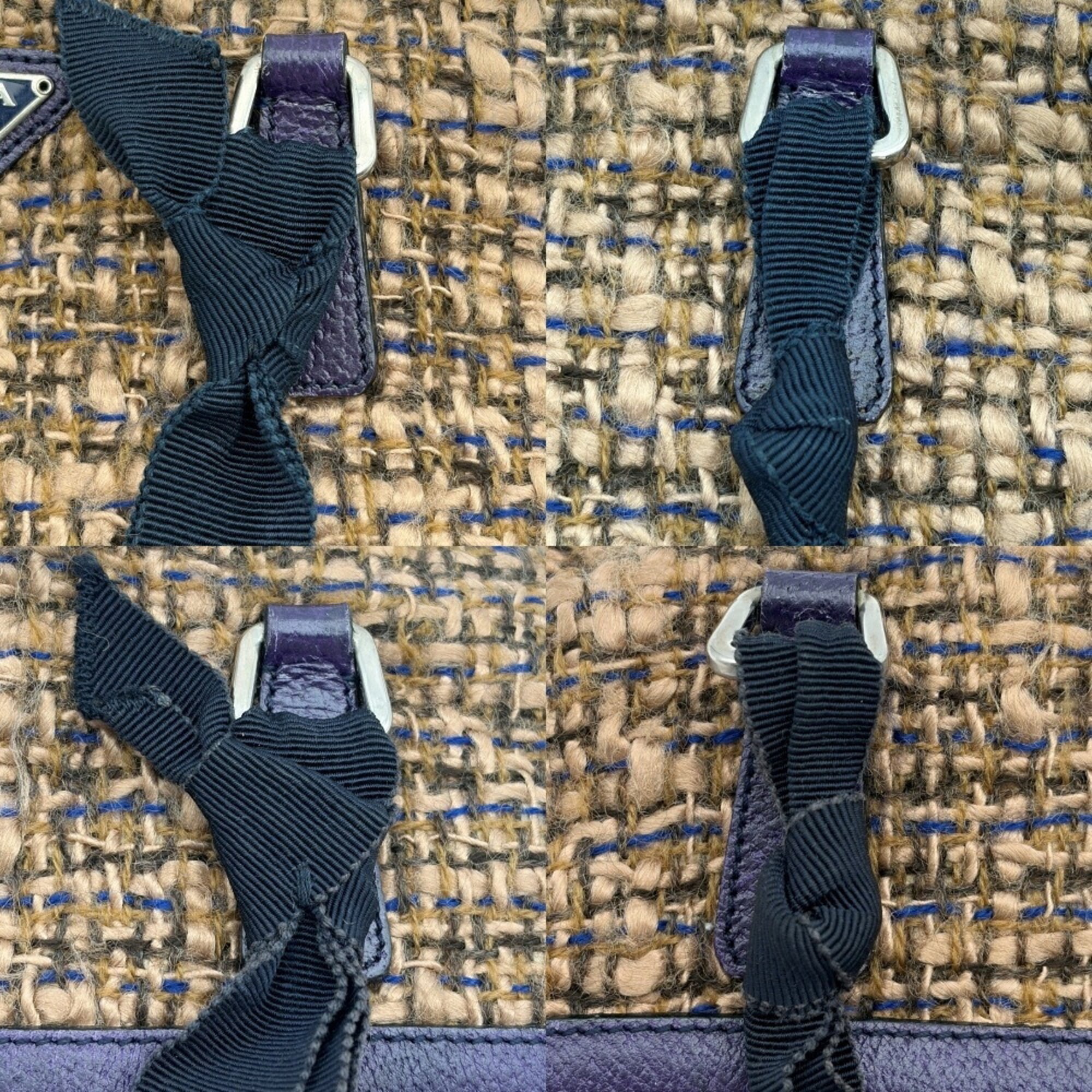 Prada Brown Purple Wool Leather Tote Bag (Pre-Owned)