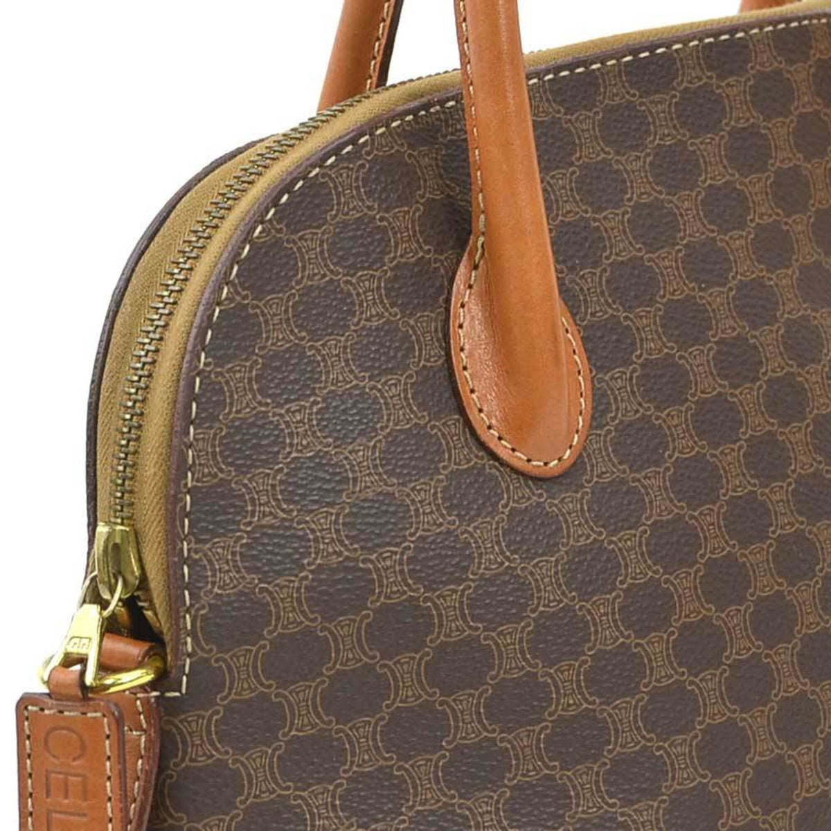 Celine Brown Coated Canvas Leather Handbag Shoulder Bag (Pre-Owned)