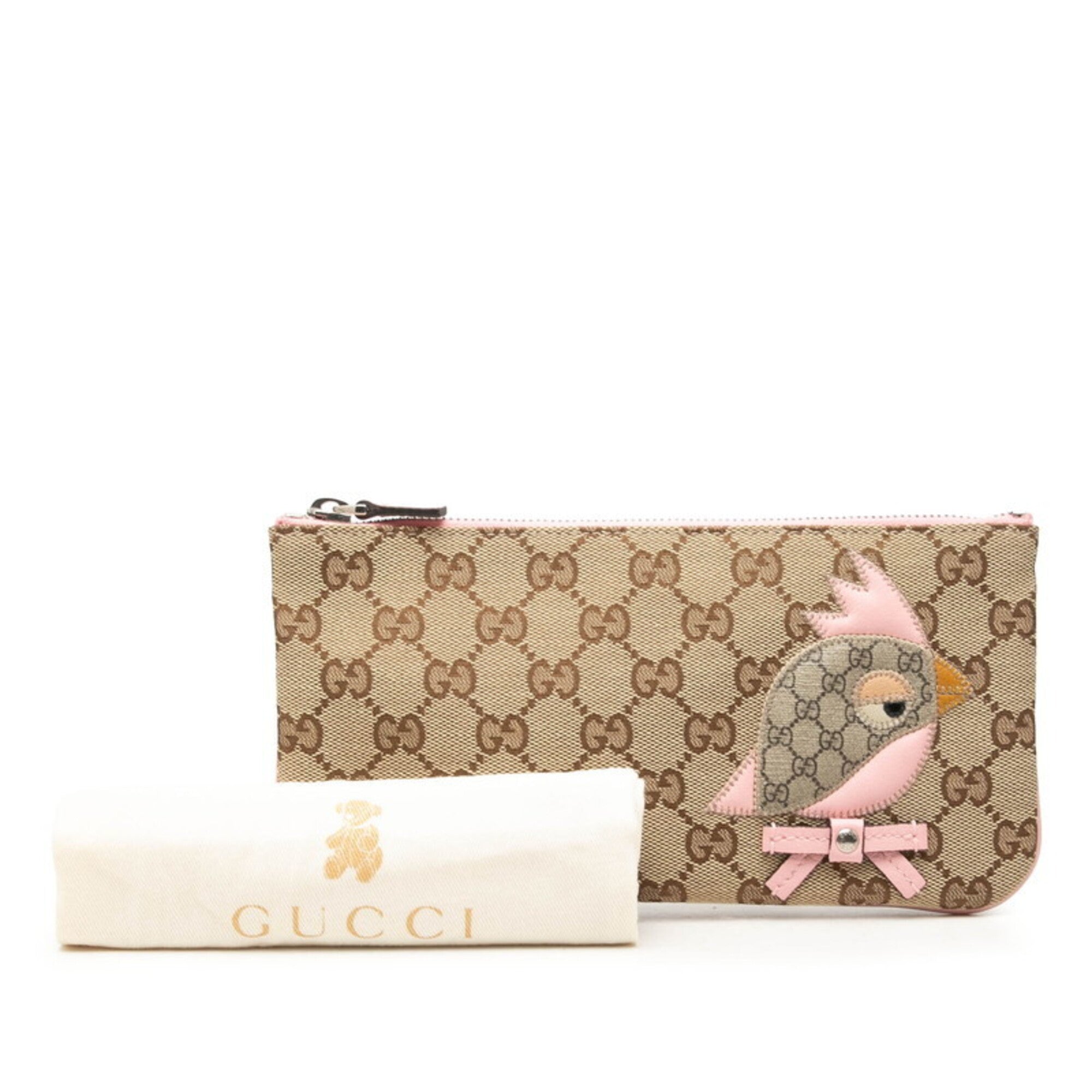 Gucci Beige Pink Canvas Leather Pvc Pouch (Pre-Owned)