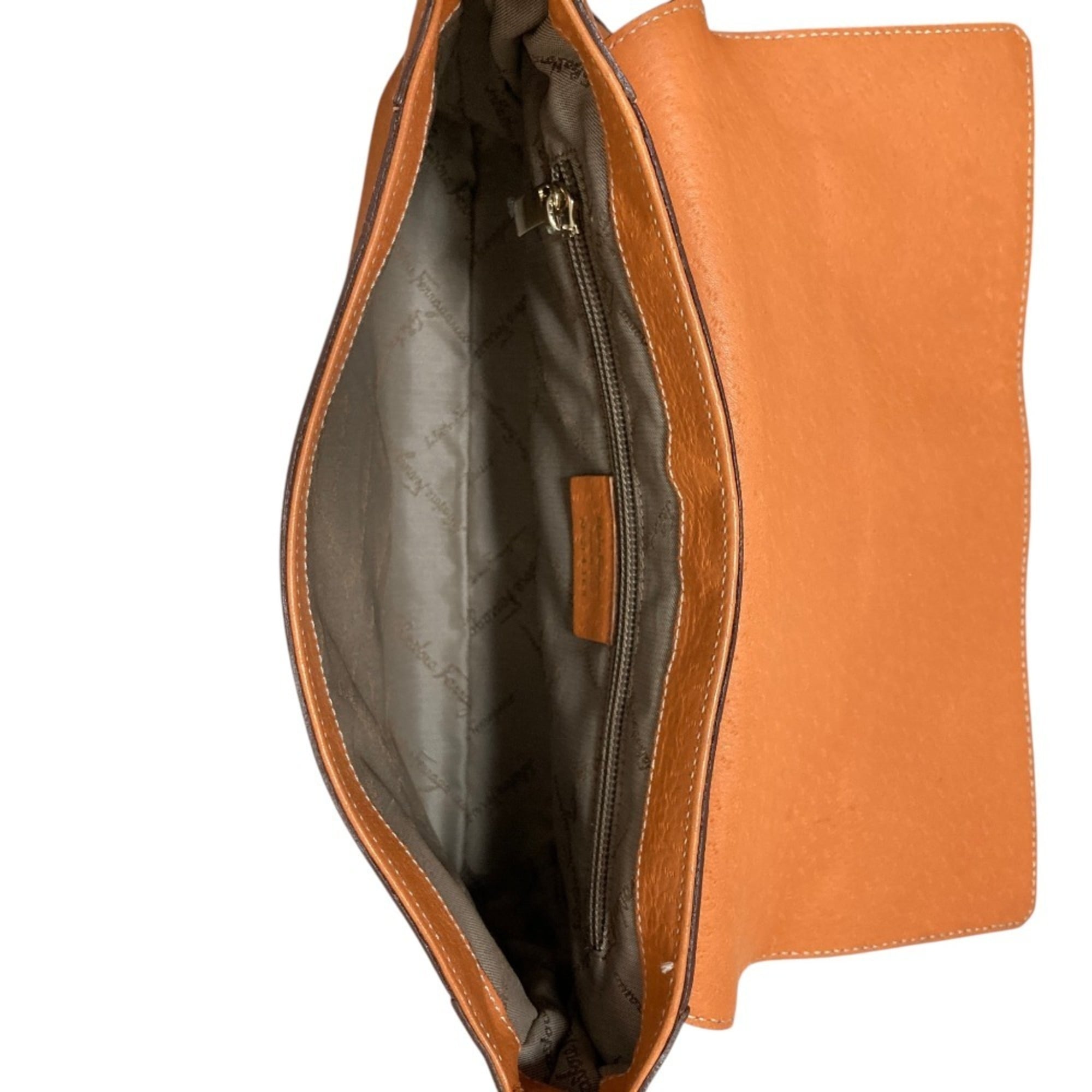 Salvatore Ferragamo Gancini Orange Leather Shoulder Bag (Pre-Owned)