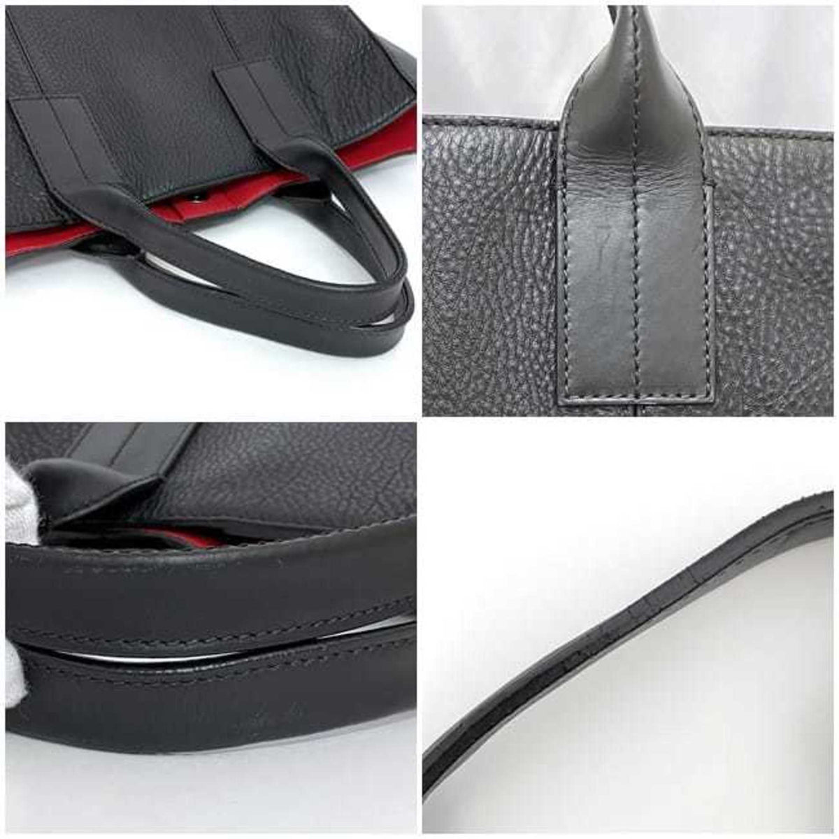 Christian Louboutin Black Red Color Leather Shoulder Bag Tote Bag (Pre-Owned)