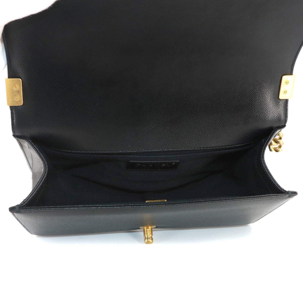 Chanel Boy Chanel Black Grained Calfskin Handbag Shoulder Bag (Pre-Owned)