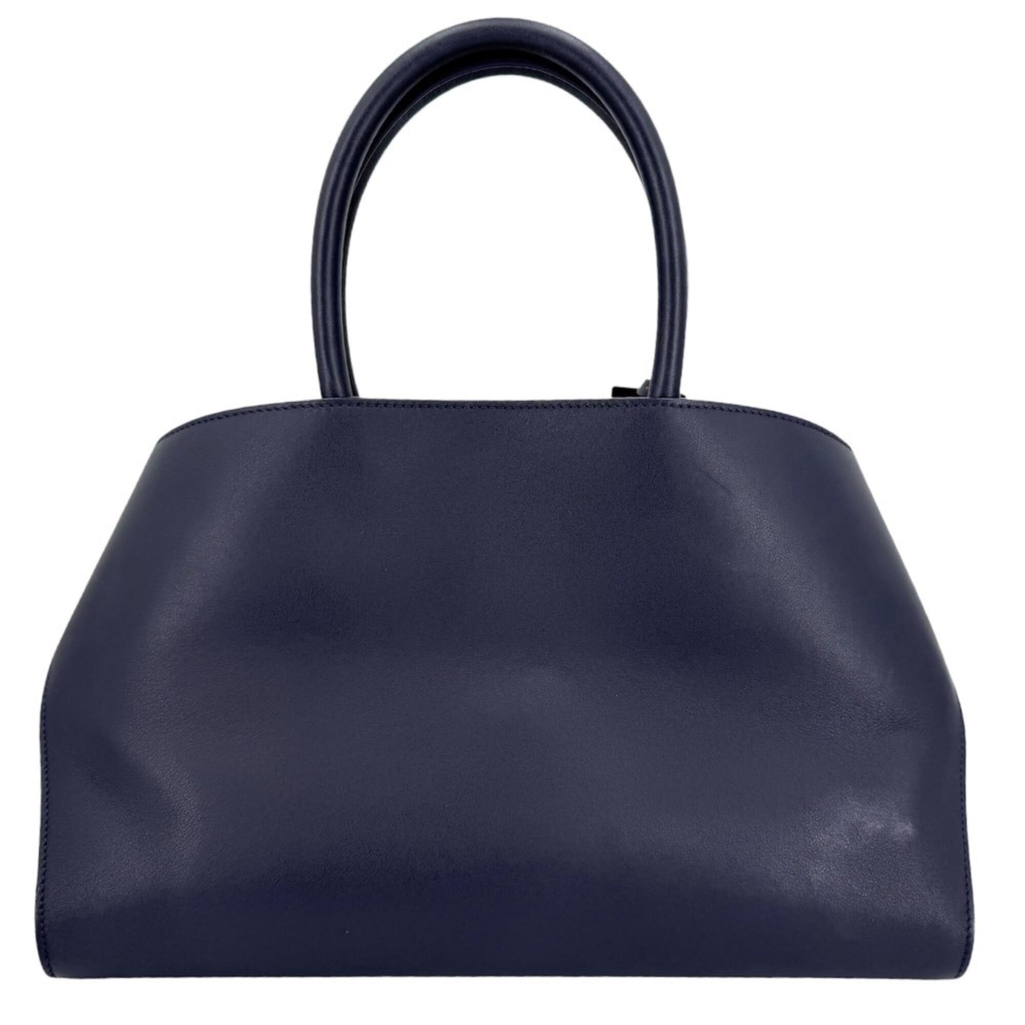 Salvatore Ferragamo Navy White Leather Tote Bag (Pre-Owned)