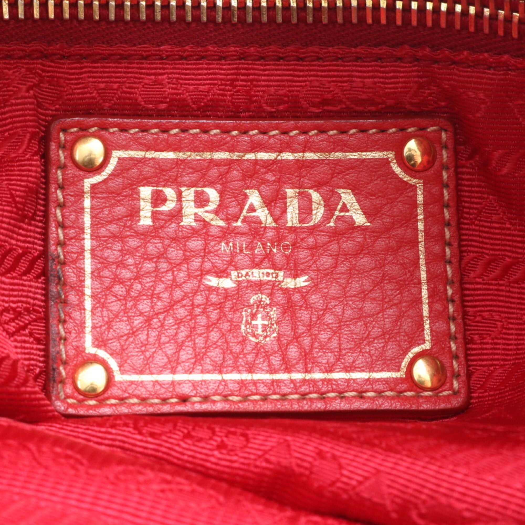 Prada Red Color Nylon Leather Shoulder Bag Tote Bag (Pre-Owned)