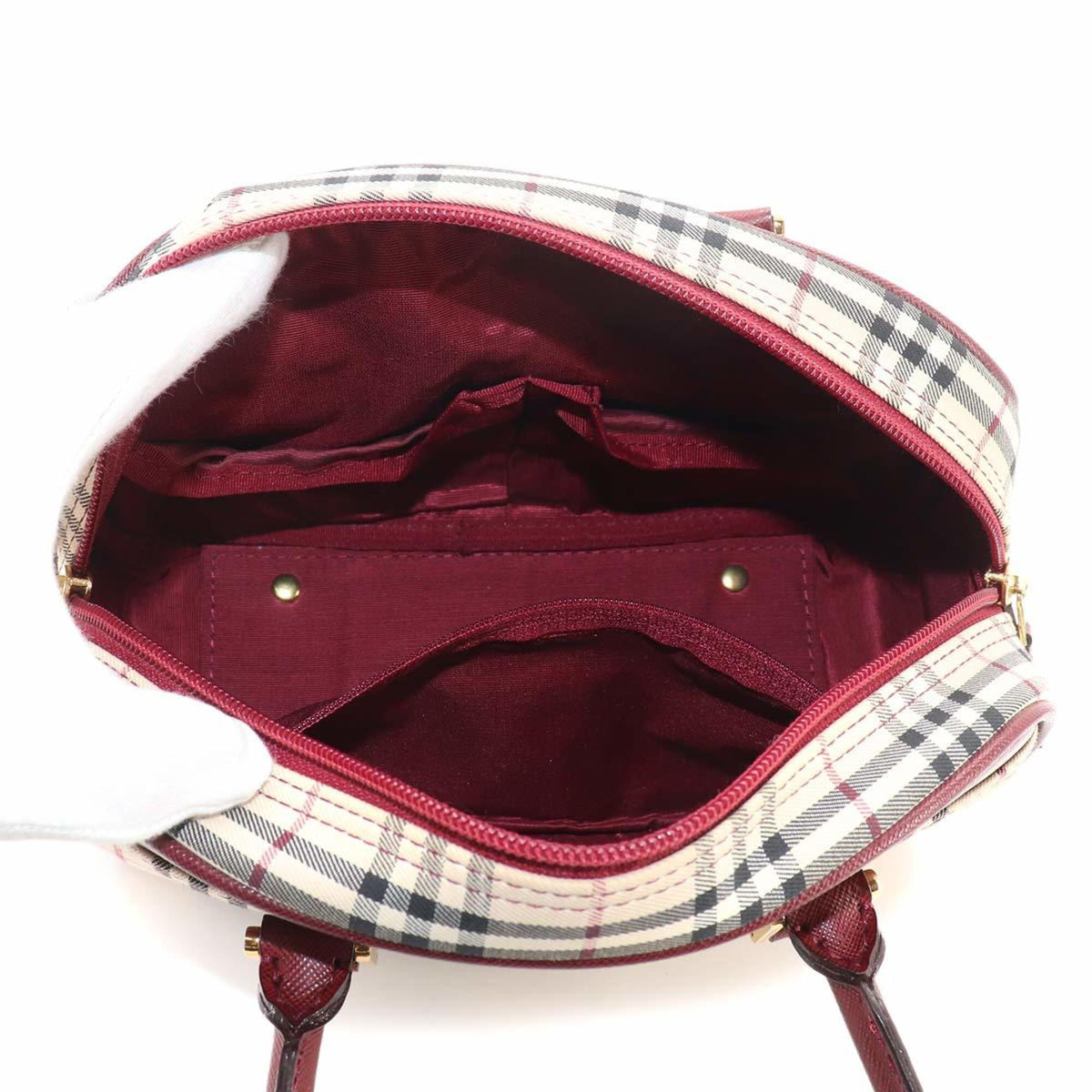 Burberry Beige Bordeaux Canvas Leather Boston Bag Handbag (Pre-Owned)