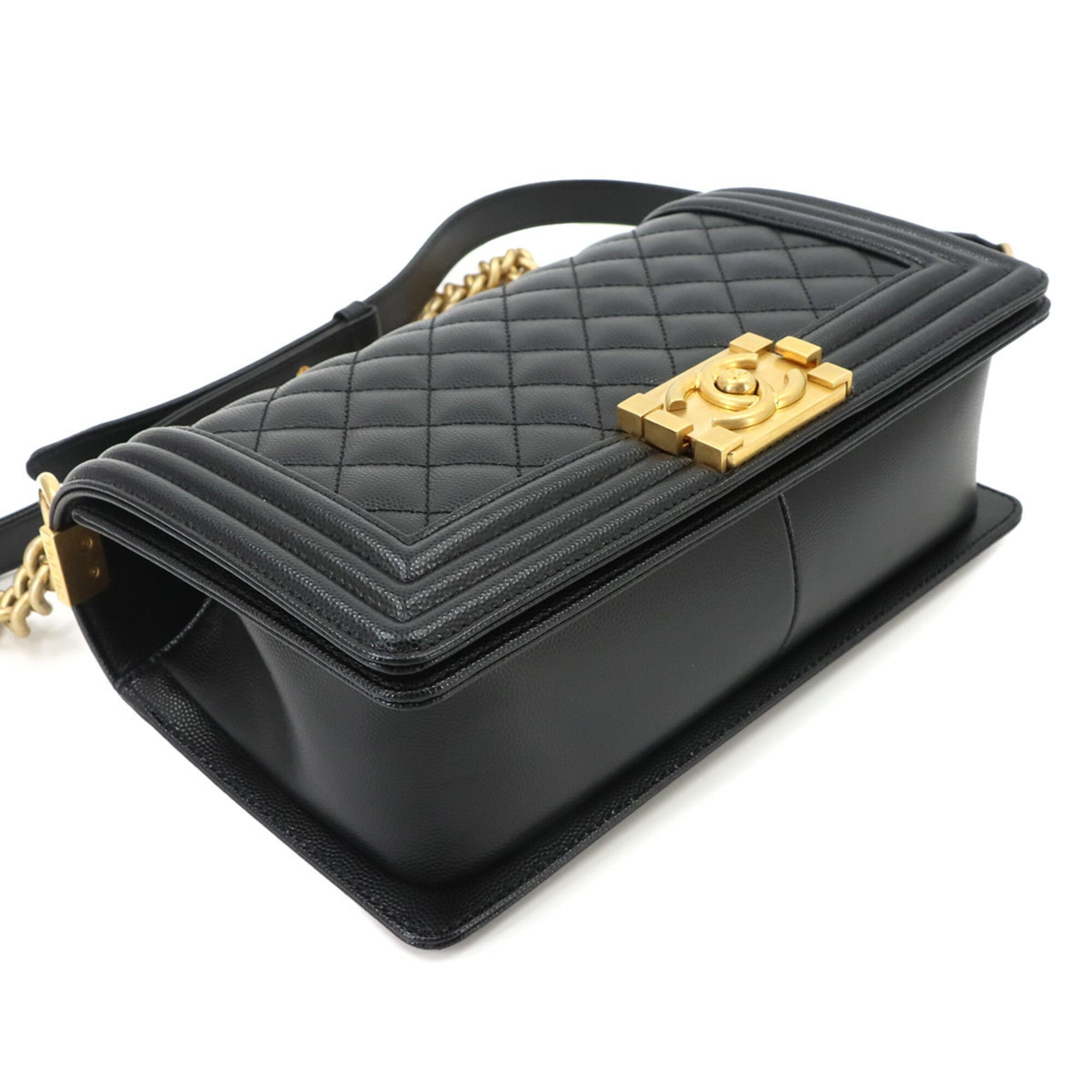 Chanel Boy Chanel Black Grained Calfskin Handbag Shoulder Bag (Pre-Owned)