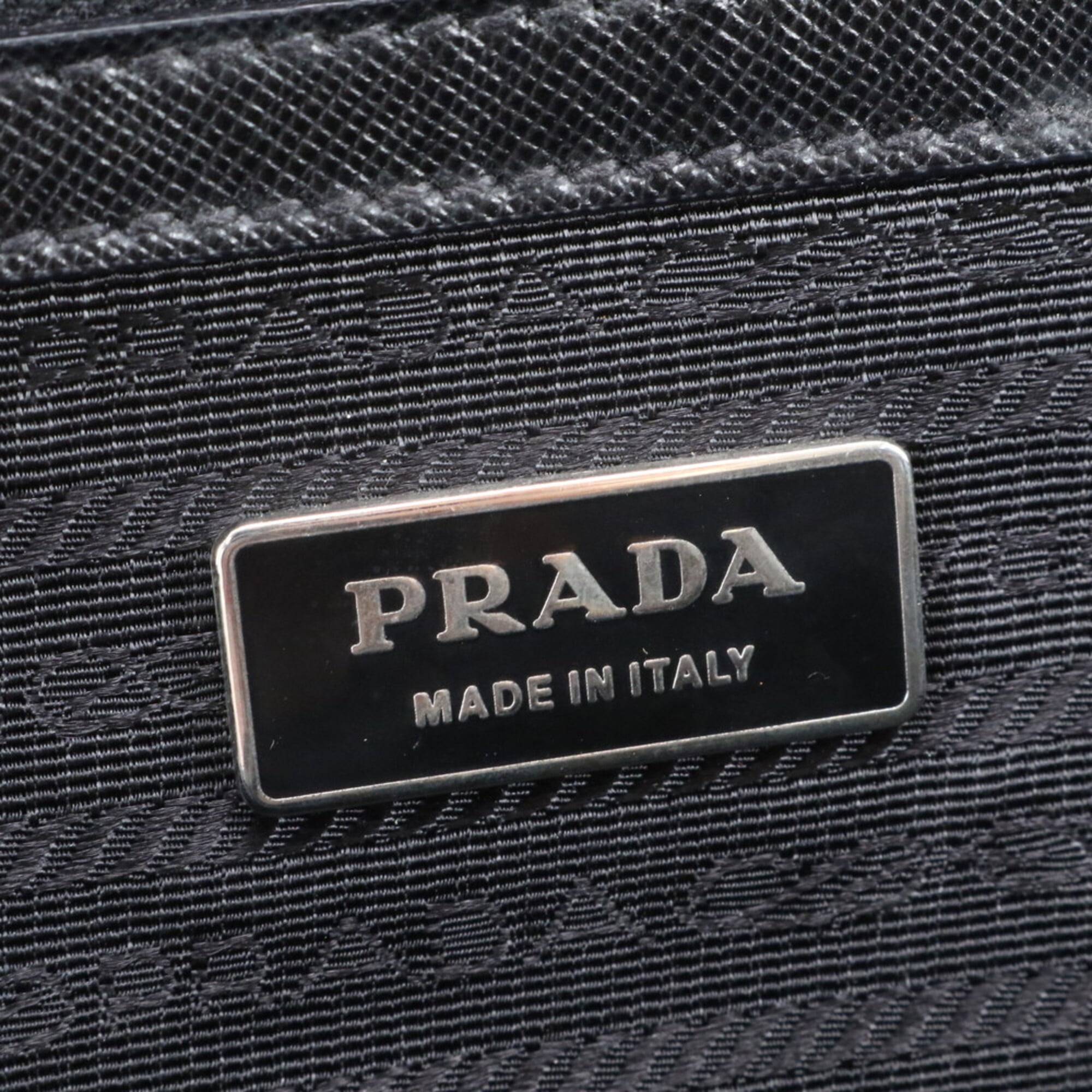 Prada Saffiano Black Nylon Leather Handbag Tote Bag (Pre-Owned)