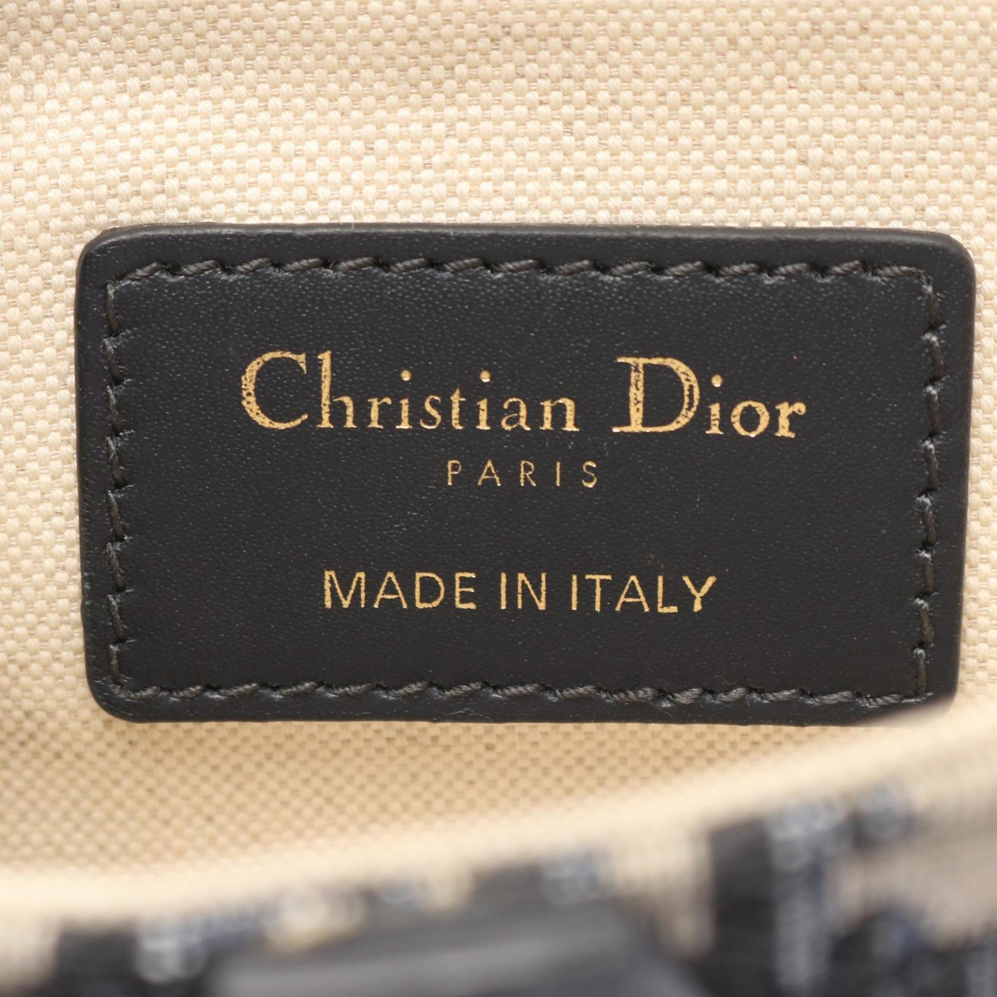 Christian Dior Beige Black Navy Canvas Leather Handbag Saddle Bag (Pre-Owned)