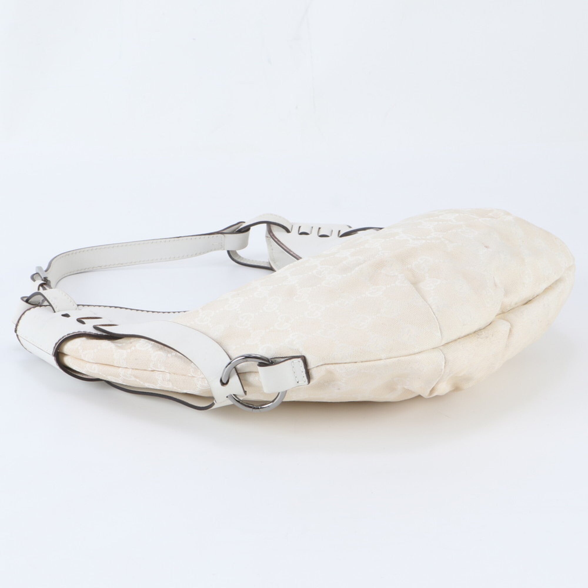 Gucci Gg Canvas White Leather Canvas Shoulder Bag Tote Bag (Pre-Owned)