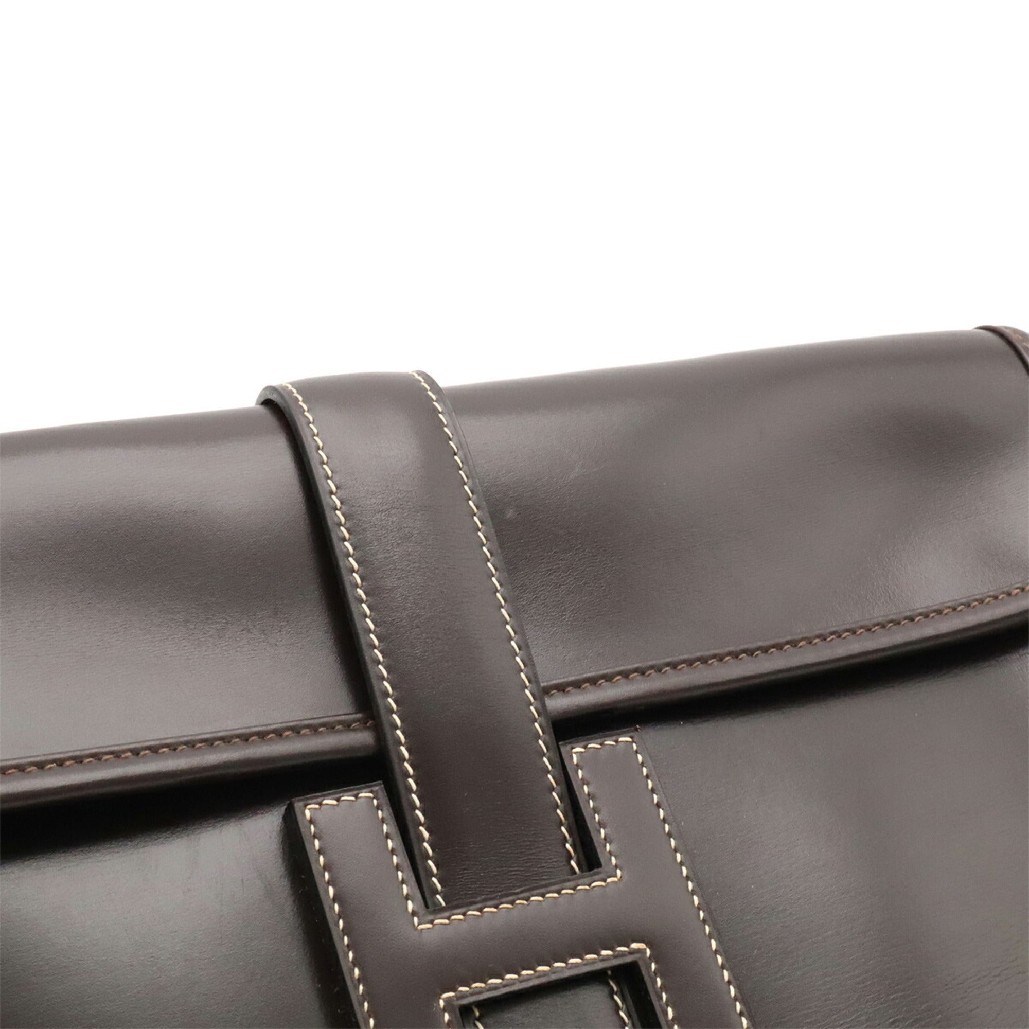 Hermes Jige Dark Brown Leather Clutch Bag Handbag (Pre-Owned)
