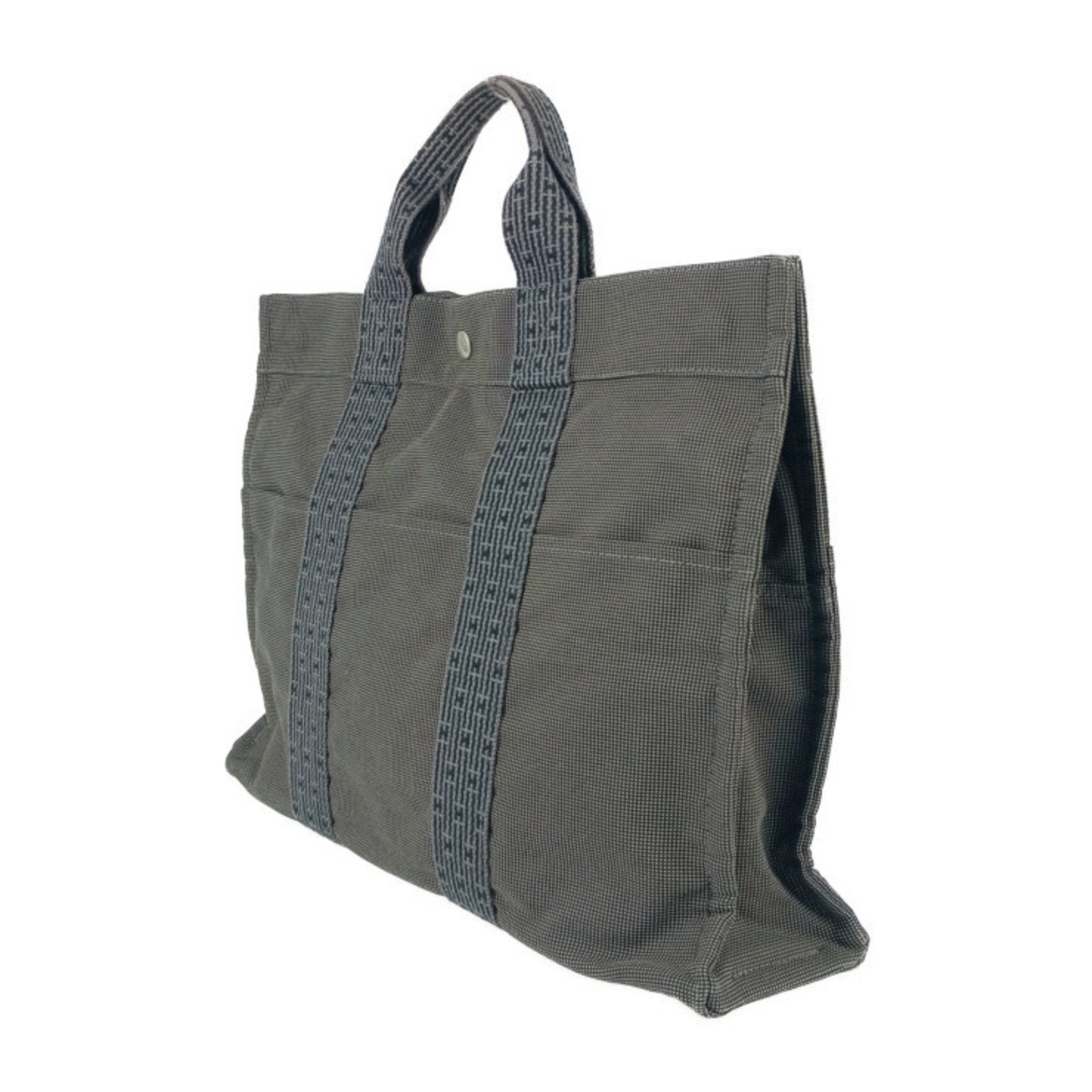 Hermes Gray Canvas Handbag Tote Bag (Pre-Owned)