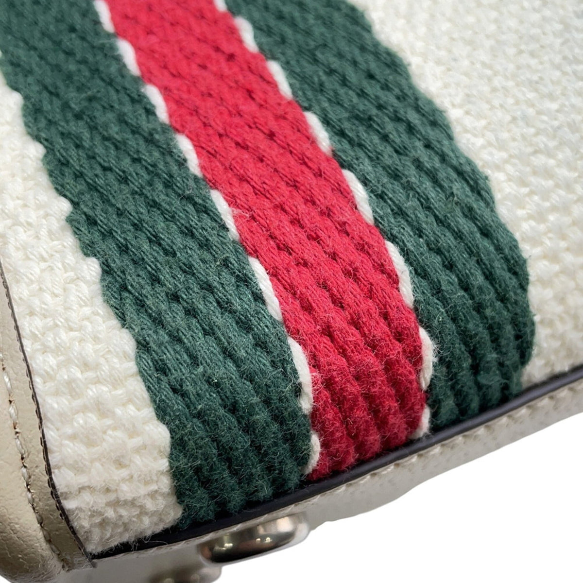 Gucci Multi-Color White Canvas Leather Handbag Tote Bag (Pre-Owned)