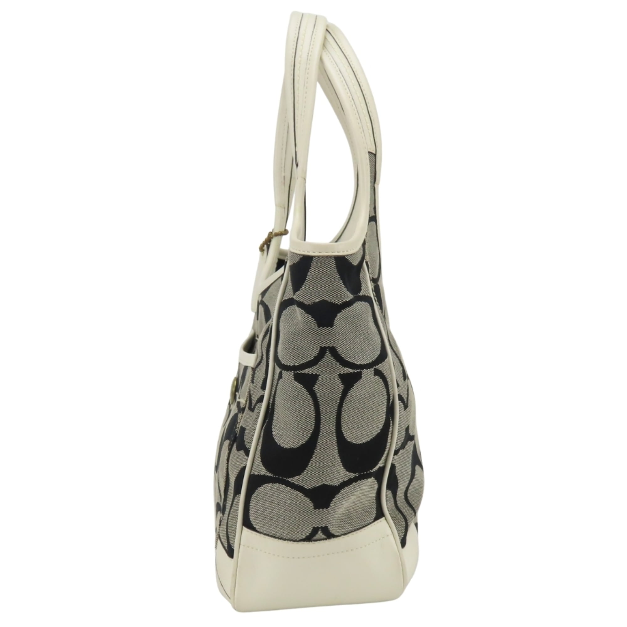 Coach Gray White Canvas Leather Tote Bag (Pre-Owned)