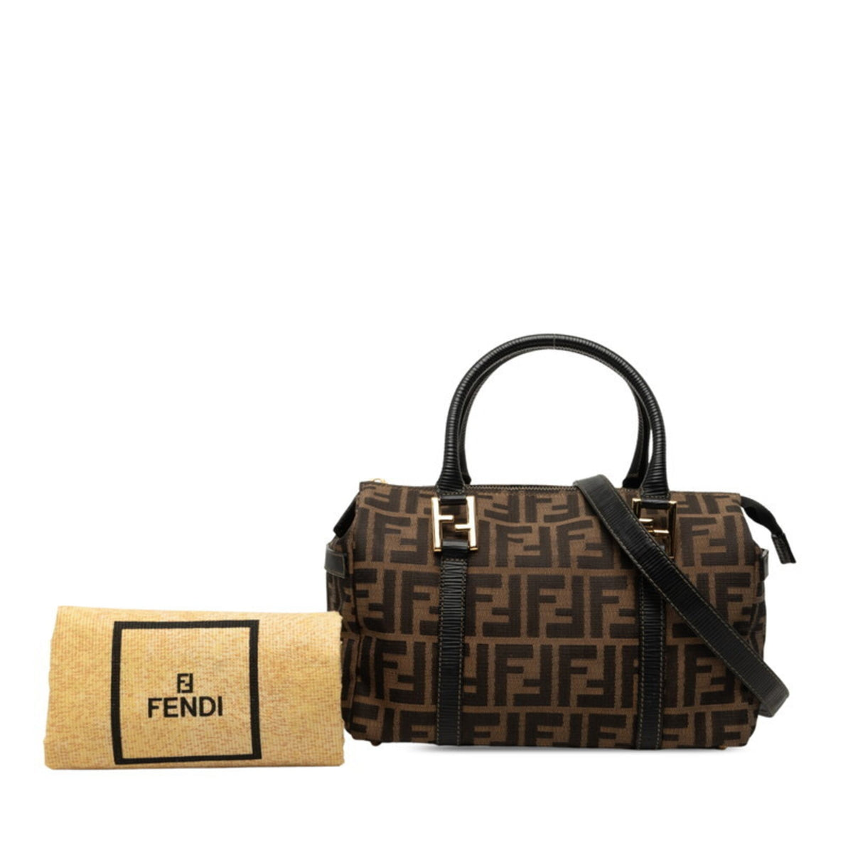Fendi Black Brown Zucca Handbag Shoulder Bag (Pre-Owned)